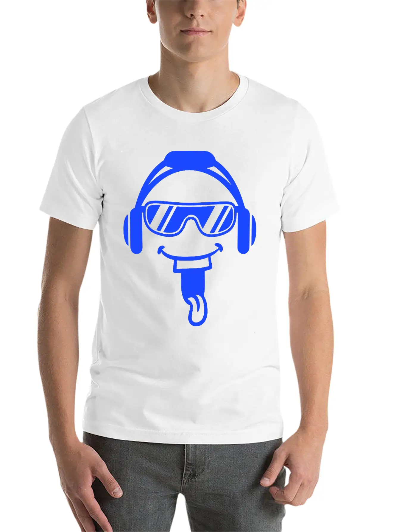 DJ Face Laughing Happy Head Sunglasses Music Party Simple Everyday Graphic Tee – Lightweight Summer Wear