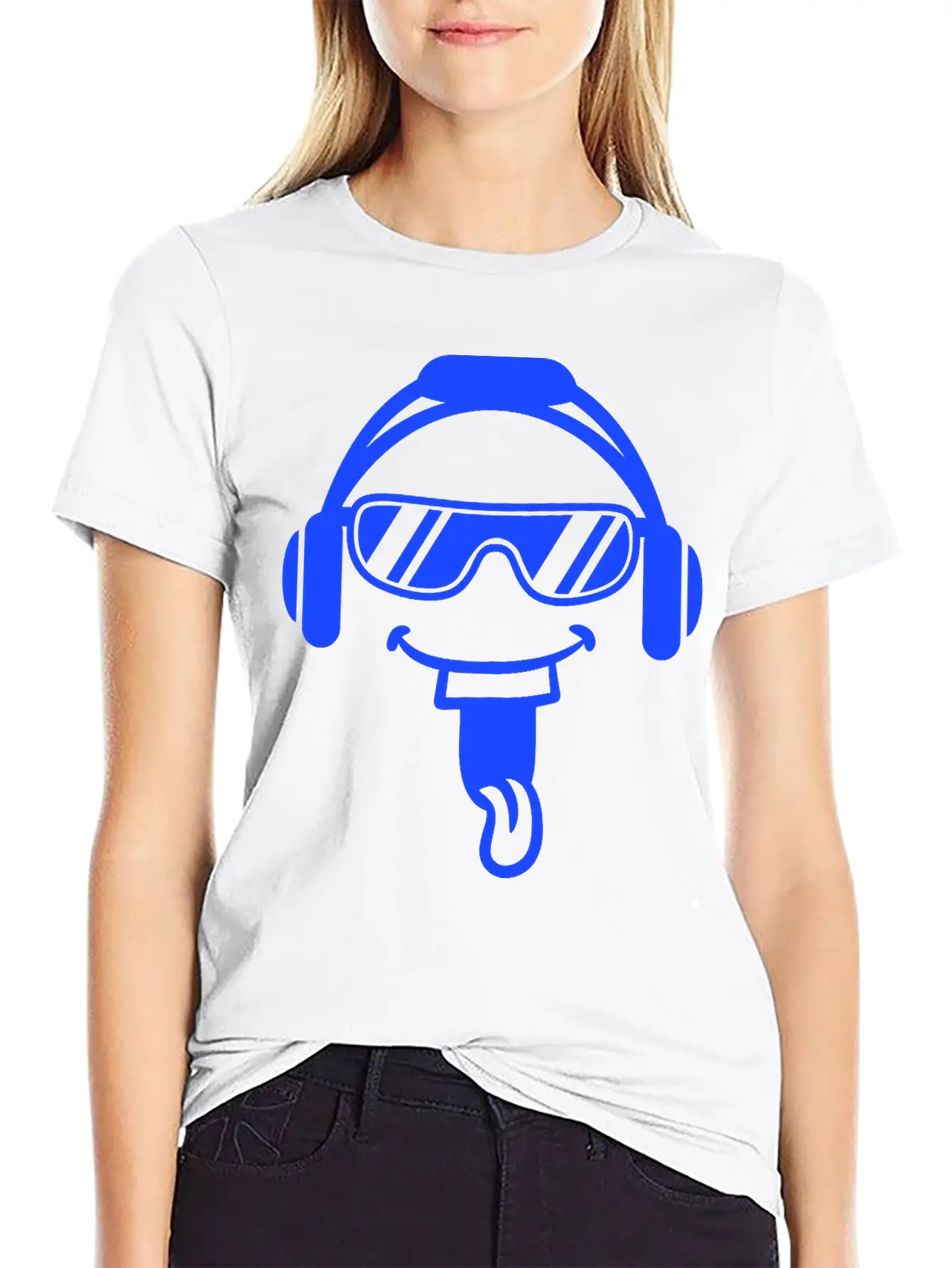 DJ Face Laughing Happy Head Sunglasses Music Party Simple Everyday Graphic Tee – Lightweight Summer Wear
