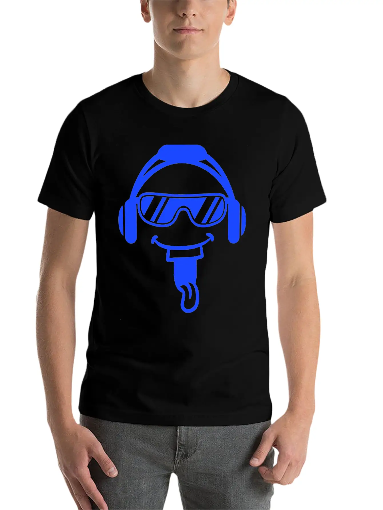 DJ Face Laughing Happy Head Sunglasses Music Party Simple Everyday Graphic Tee – Lightweight Summer Wear