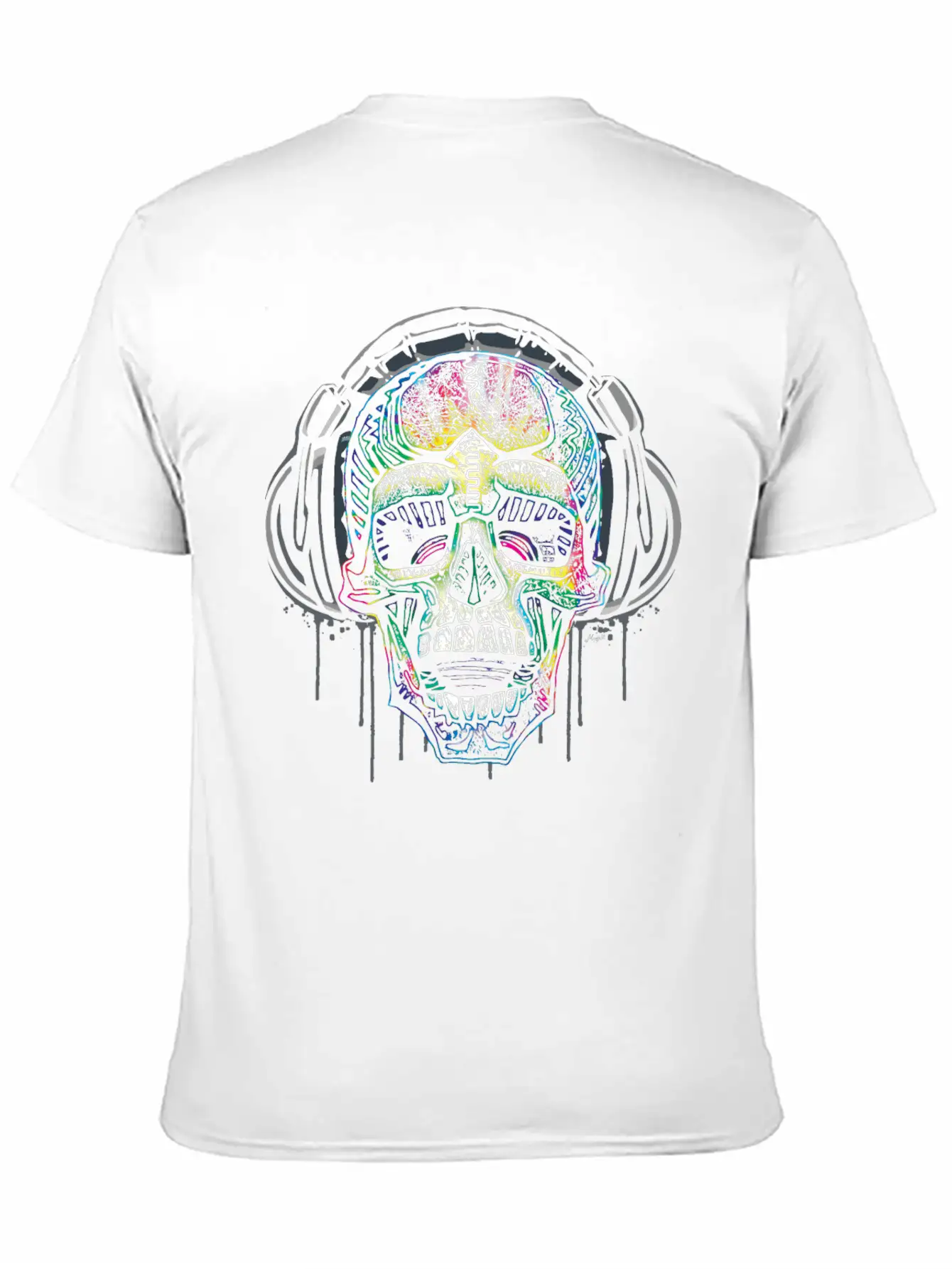Dripping Skull Chilling With Music Headphones Simple Everyday Graphic Tee – Lightweight Summer Wear
