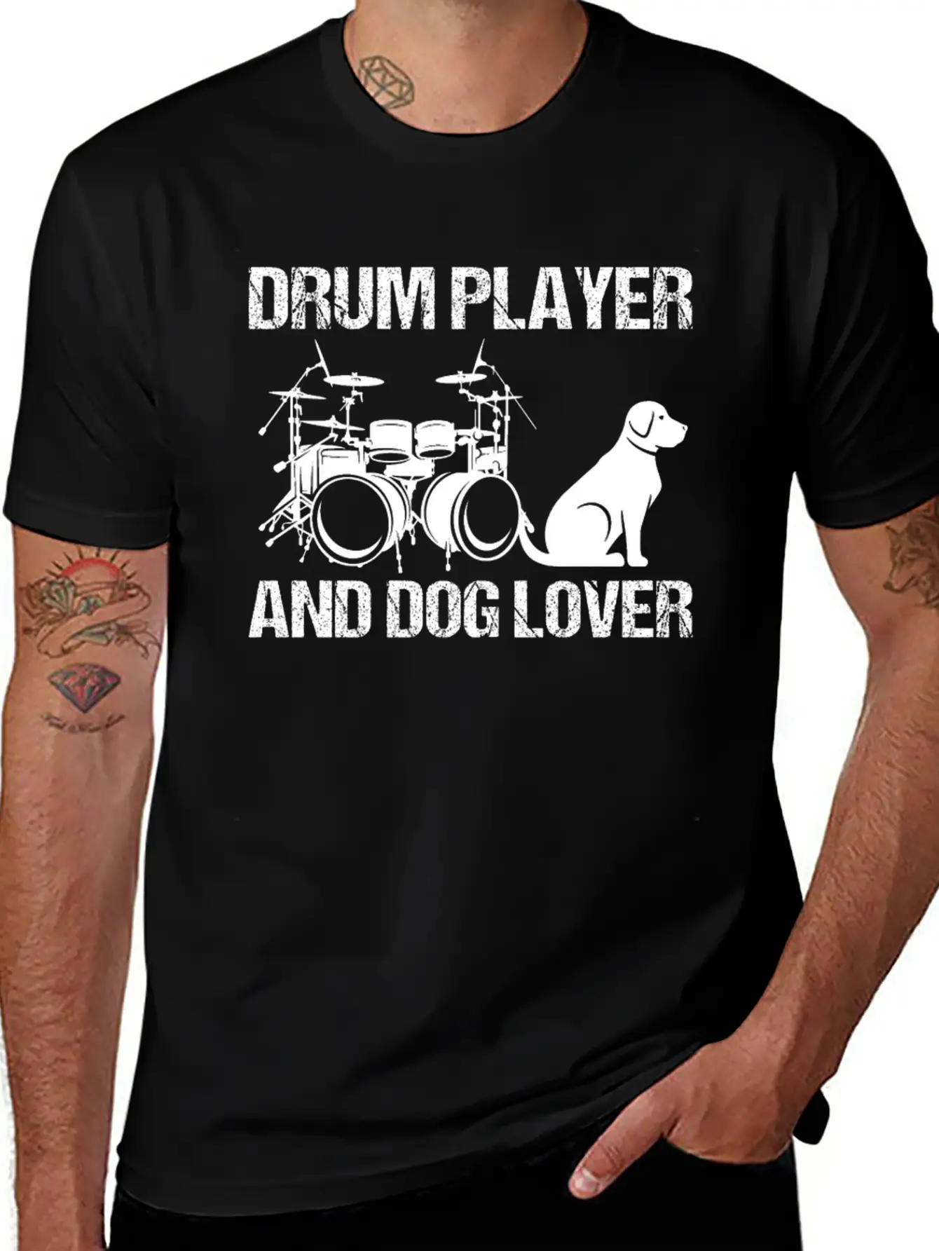 Drum Player And Dog Lover Drumming Musician Drums Classic Cotton Tee – Unisex Comfort For Any Season