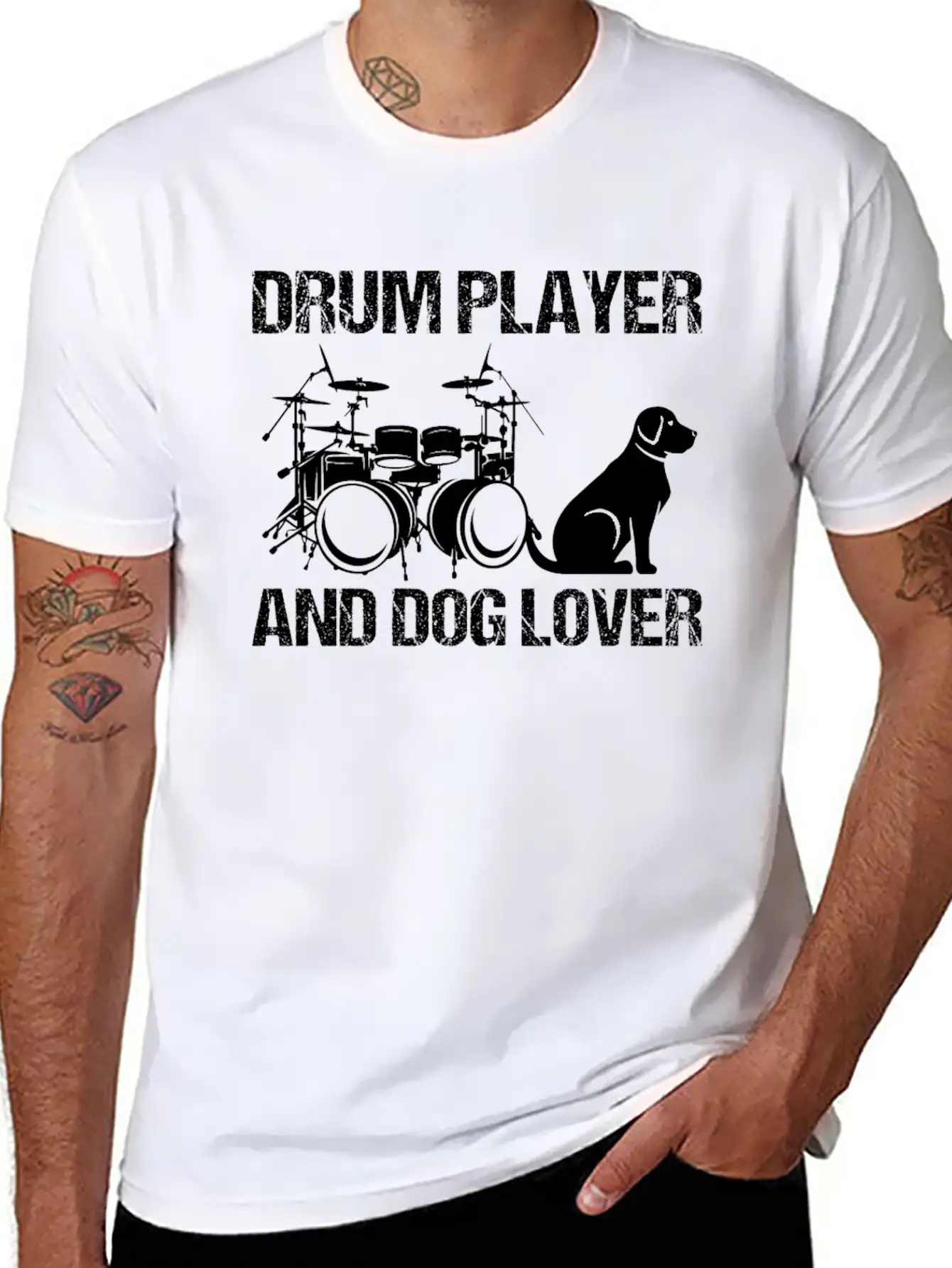 Drum Player And Dog Lover Drumming Musician Drums Classic Cotton Tee – Unisex Comfort For Any Season