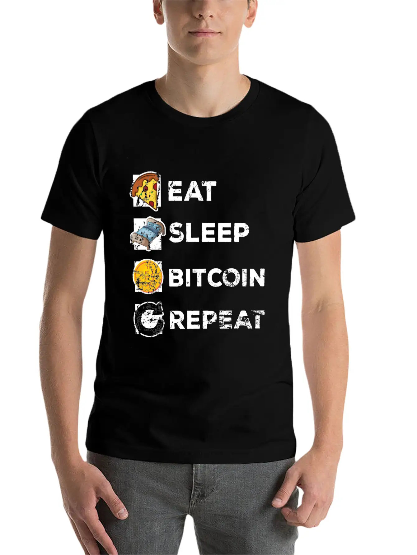 Eat Sleep Bitcoin Repeat Casual Graphic T-Shirt – Simple And Comfortable Daily Wear