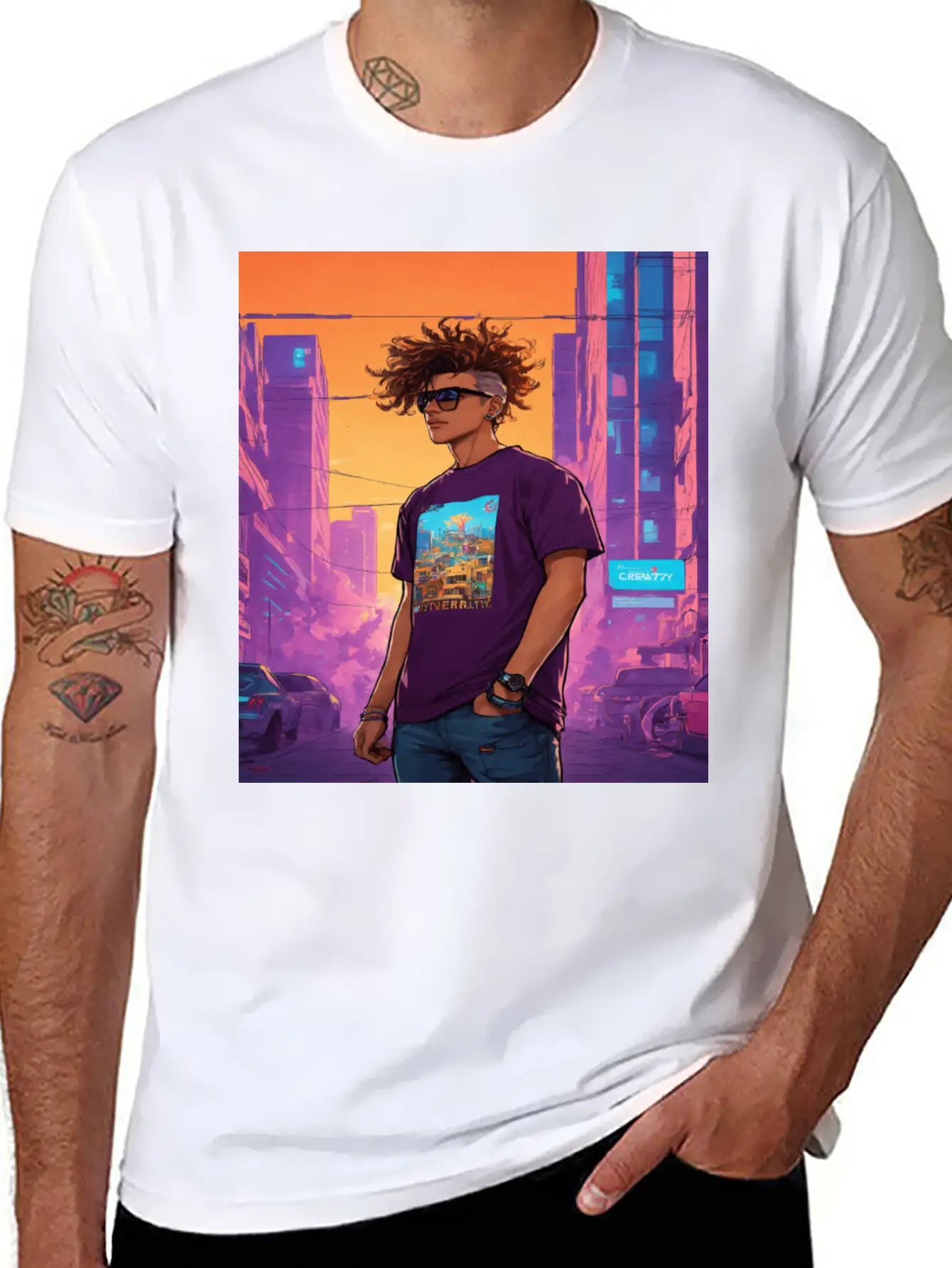 "Edgy Cyberpunk Street Style Portrait Art" Essential Unisex Summer Tee – Soft Cotton Casual Fit