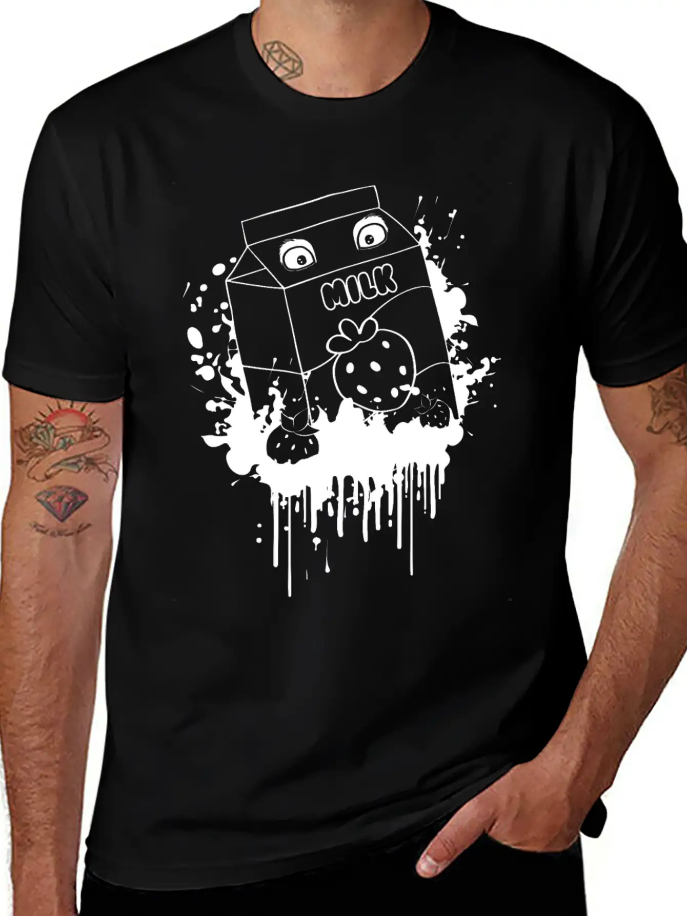 Finnish Goth Aesthetic Gothic Strawberry Milk Goth Unisex Short Sleeve Soft Cotton T-Shirt – Casual Everyday Wear
