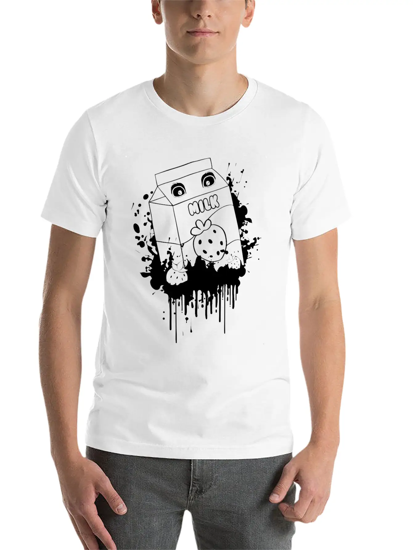 Finnish Goth Aesthetic Gothic Strawberry Milk Goth Unisex Short Sleeve Soft Cotton T-Shirt – Casual Everyday Wear