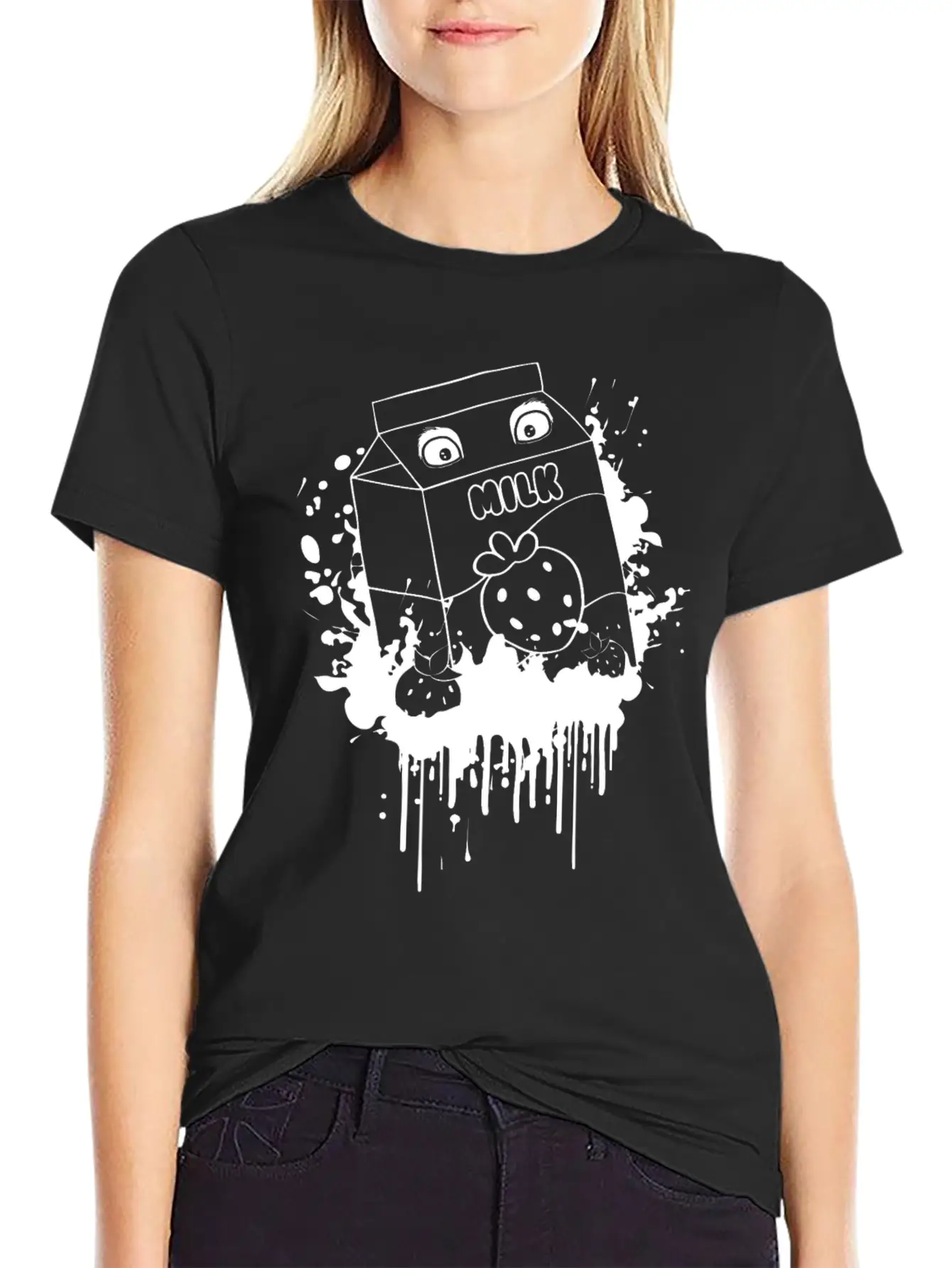 Finnish Goth Aesthetic Gothic Strawberry Milk Goth Unisex Short Sleeve Soft Cotton T-Shirt – Casual Everyday Wear