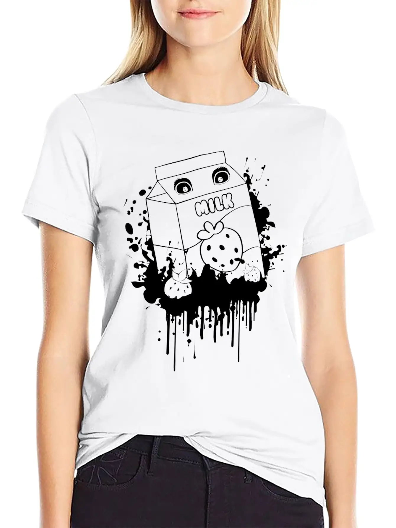 Finnish Goth Aesthetic Gothic Strawberry Milk Goth Unisex Short Sleeve Soft Cotton T-Shirt – Casual Everyday Wear