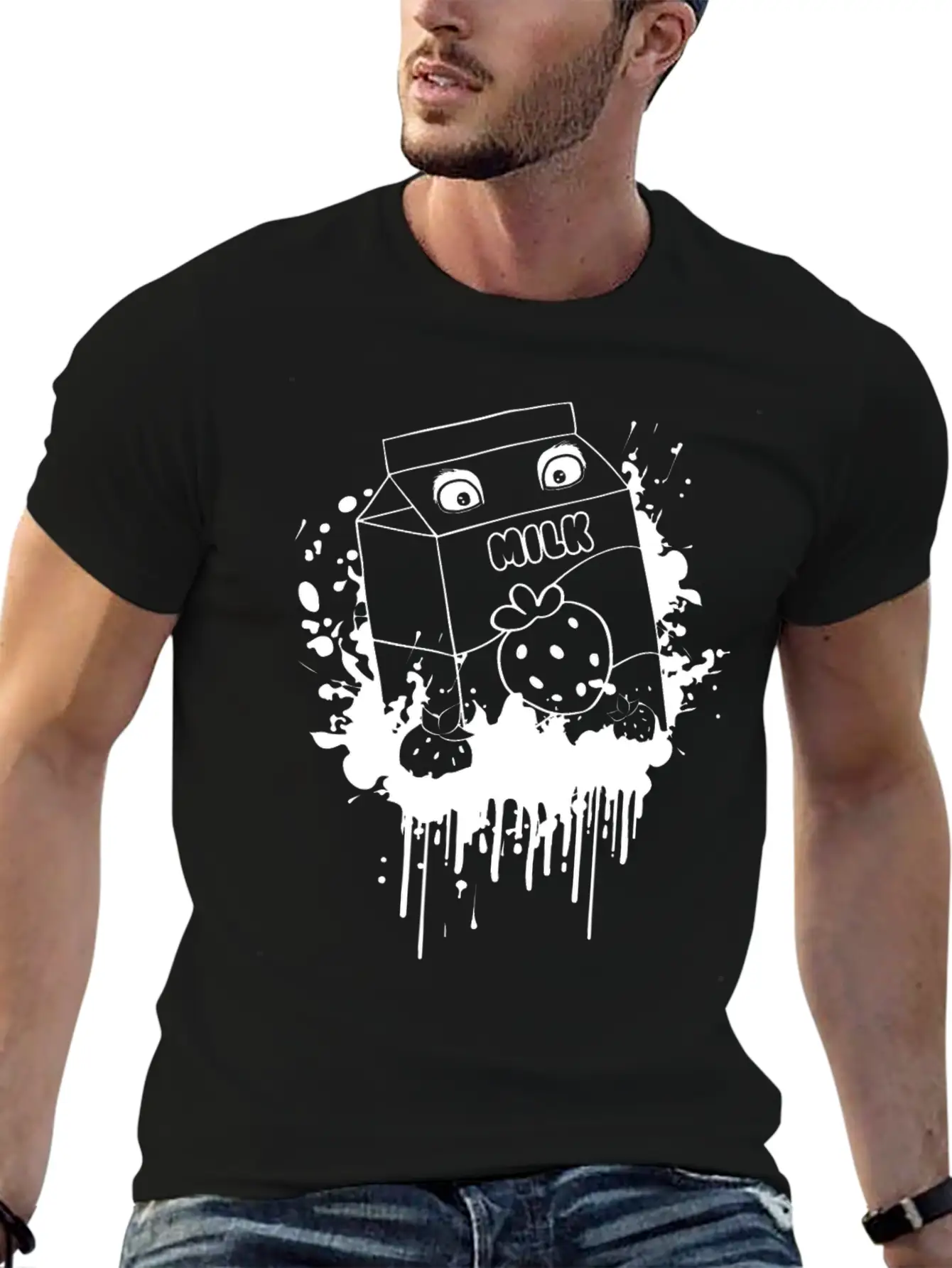 Finnish Goth Aesthetic Gothic Strawberry Milk Goth Unisex Short Sleeve Soft Cotton T-Shirt – Casual Everyday Wear