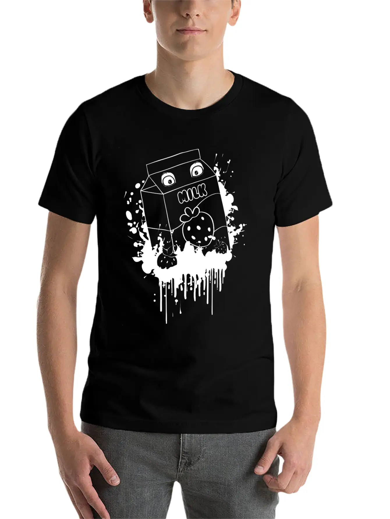 Finnish Goth Aesthetic Gothic Strawberry Milk Goth Unisex Short Sleeve Soft Cotton T-Shirt – Casual Everyday Wear