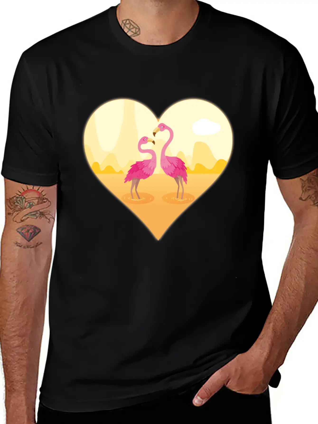 Flamingos Bird Heart Flamingo Cute Flamingo Gift Essential Unisex Summer Tee – Soft Cotton Casual Fit