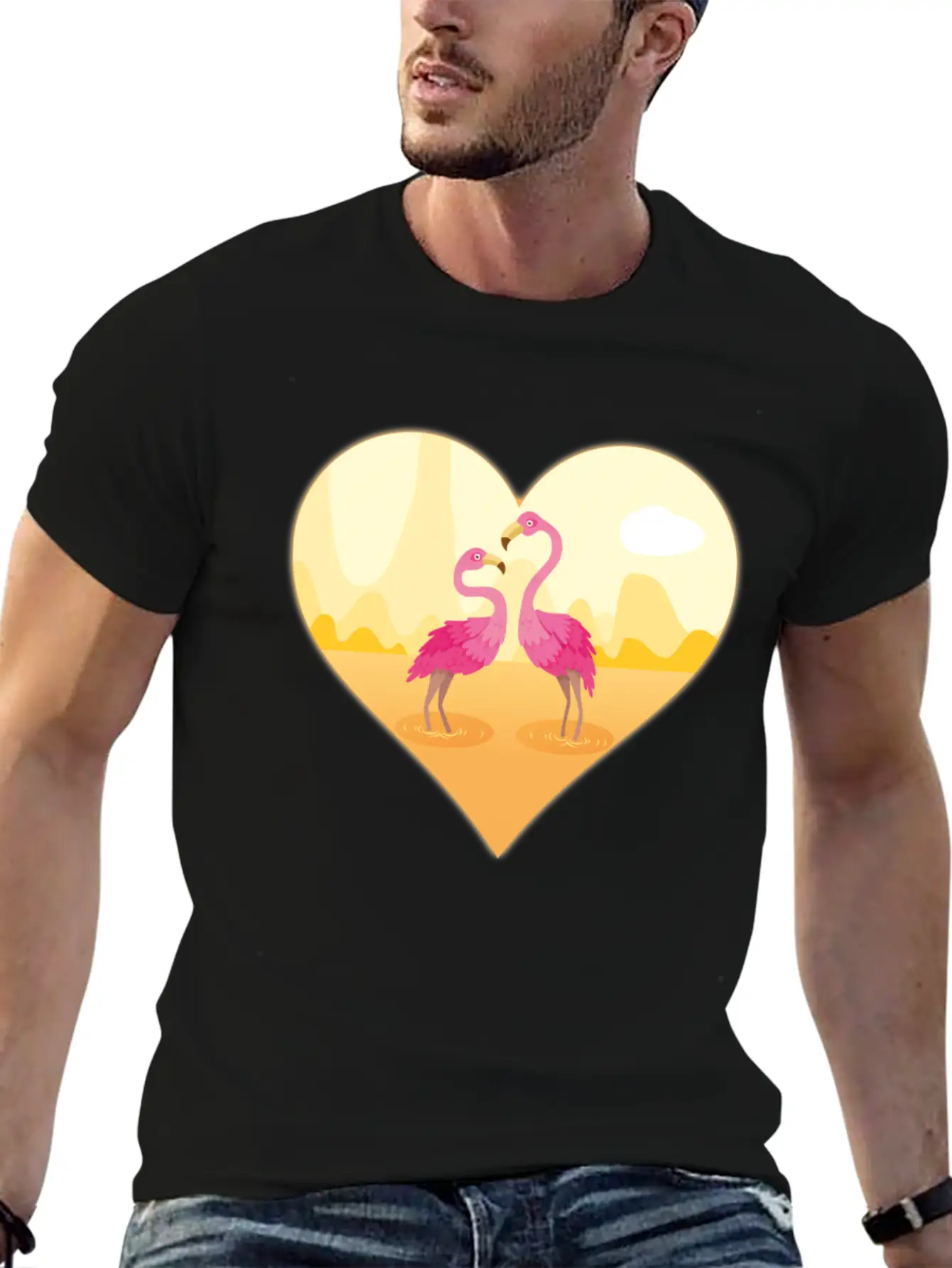 Flamingos Bird Heart Flamingo Cute Flamingo Gift Essential Unisex Summer Tee – Soft Cotton Casual Fit