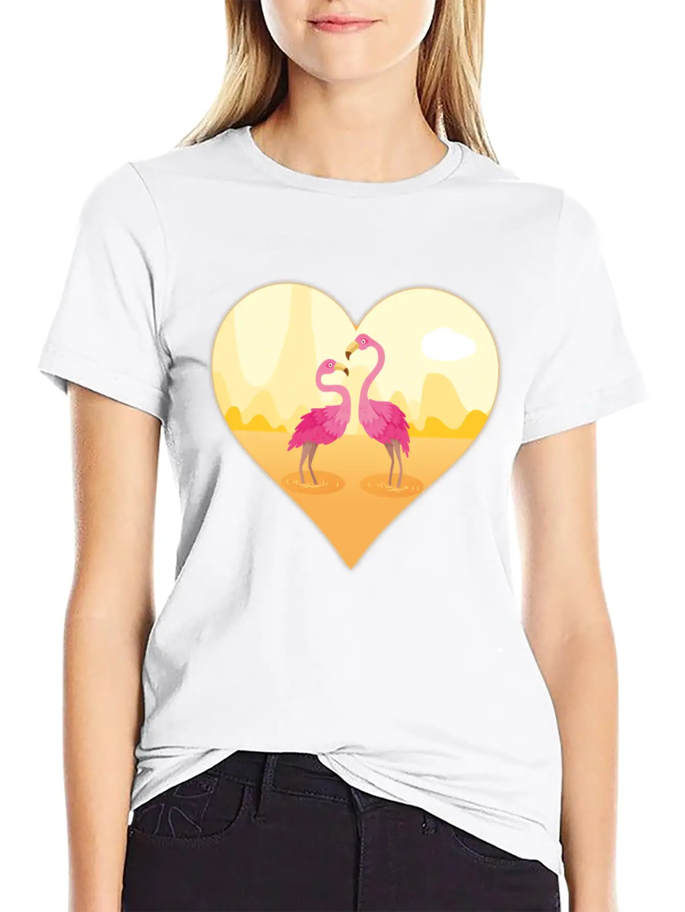Flamingos Bird Heart Flamingo Cute Flamingo Gift Essential Unisex Summer Tee – Soft Cotton Casual Fit
