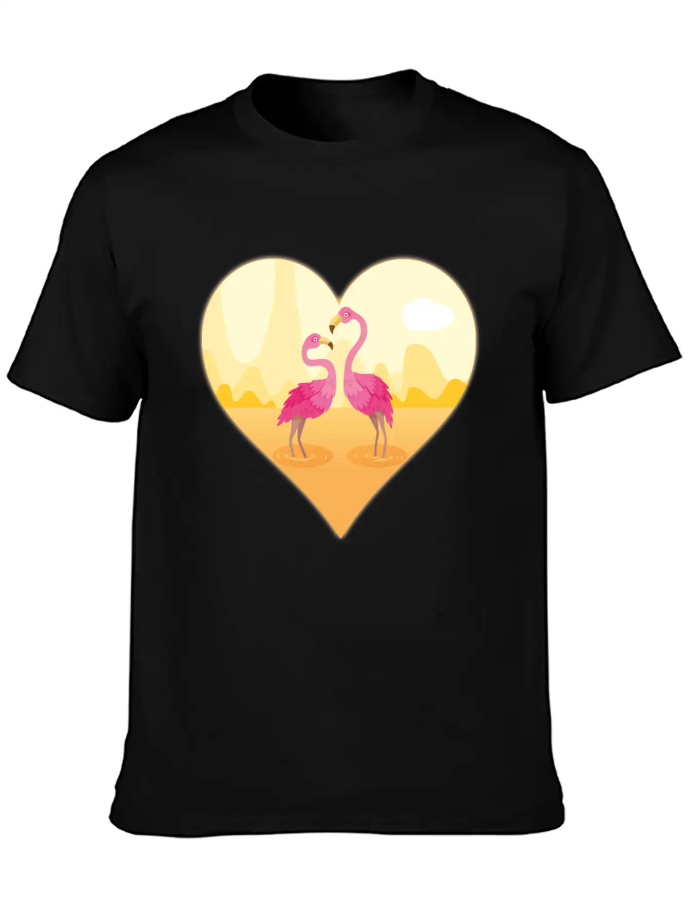 Flamingos Bird Heart Flamingo Cute Flamingo Gift Essential Unisex Summer Tee – Soft Cotton Casual Fit