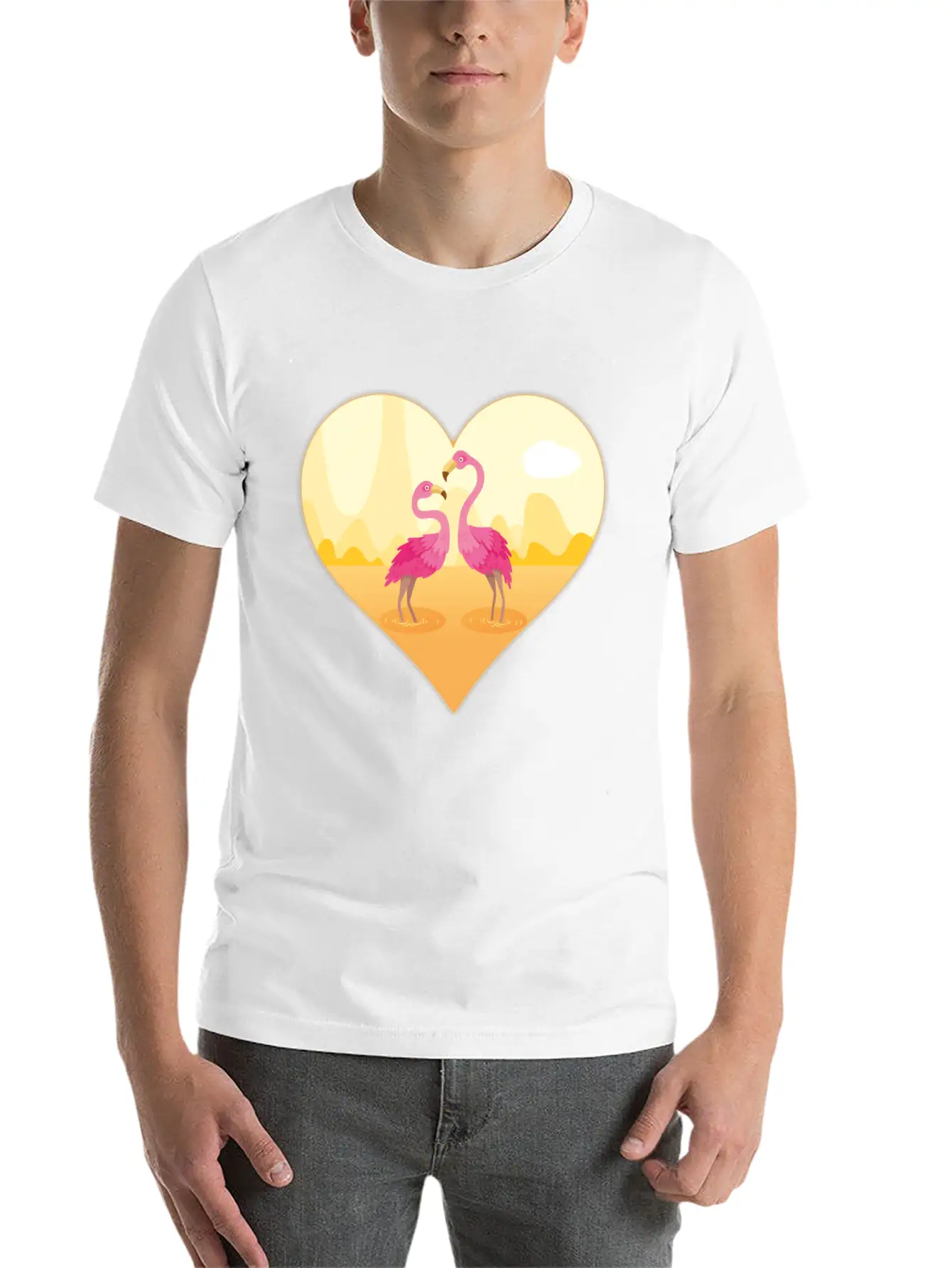 Flamingos Bird Heart Flamingo Cute Flamingo Gift Essential Unisex Summer Tee – Soft Cotton Casual Fit