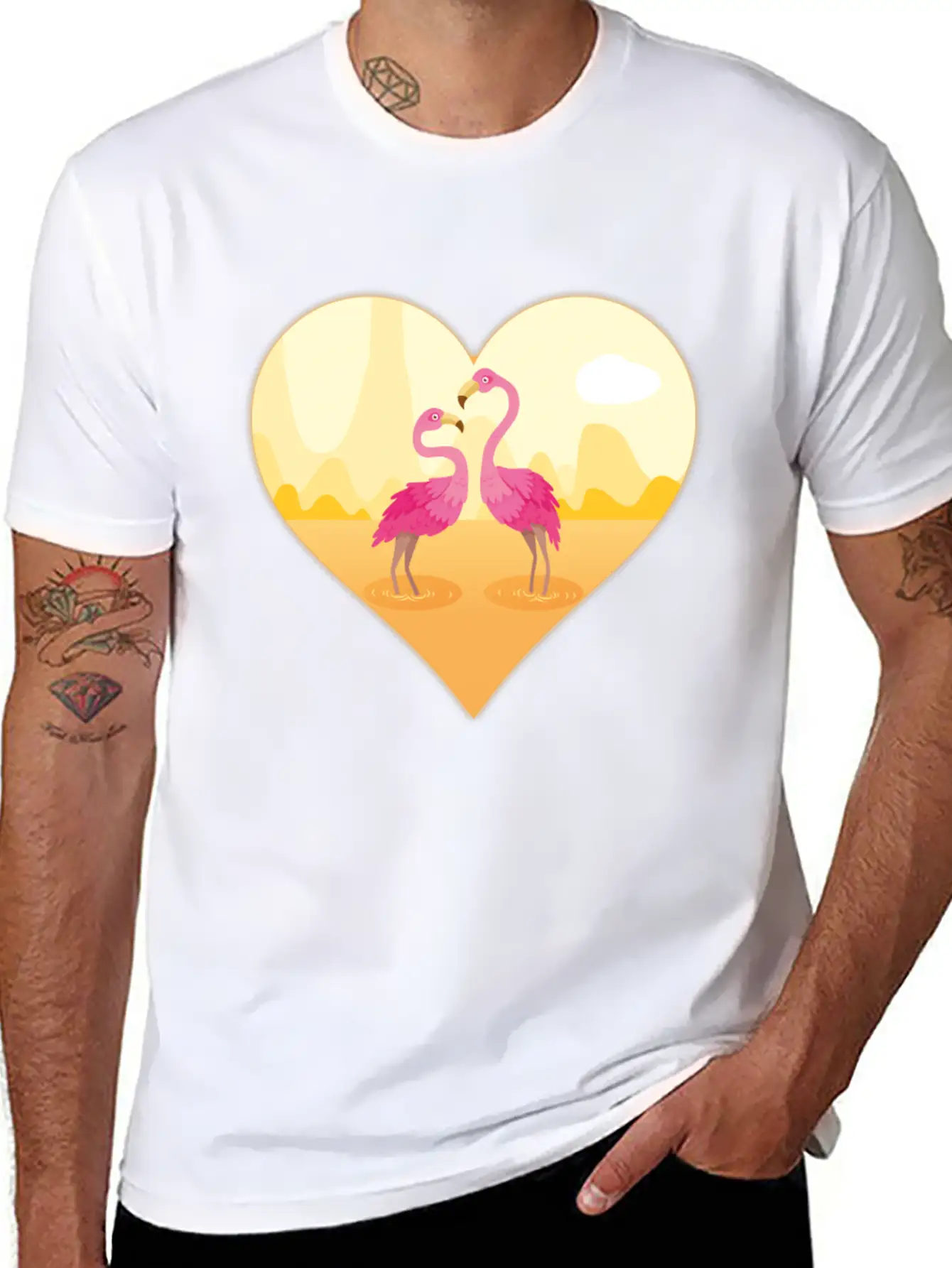 Flamingos Bird Heart Flamingo Cute Flamingo Gift Essential Unisex Summer Tee – Soft Cotton Casual Fit
