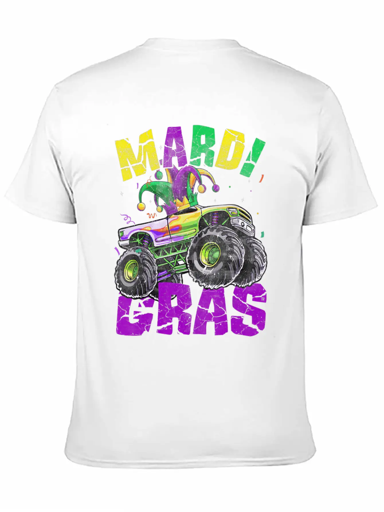 Funny Monster Truck Mardi Gras Carnival Jester Hat Casual Graphic T-Shirt – Simple And Comfortable Daily Wear