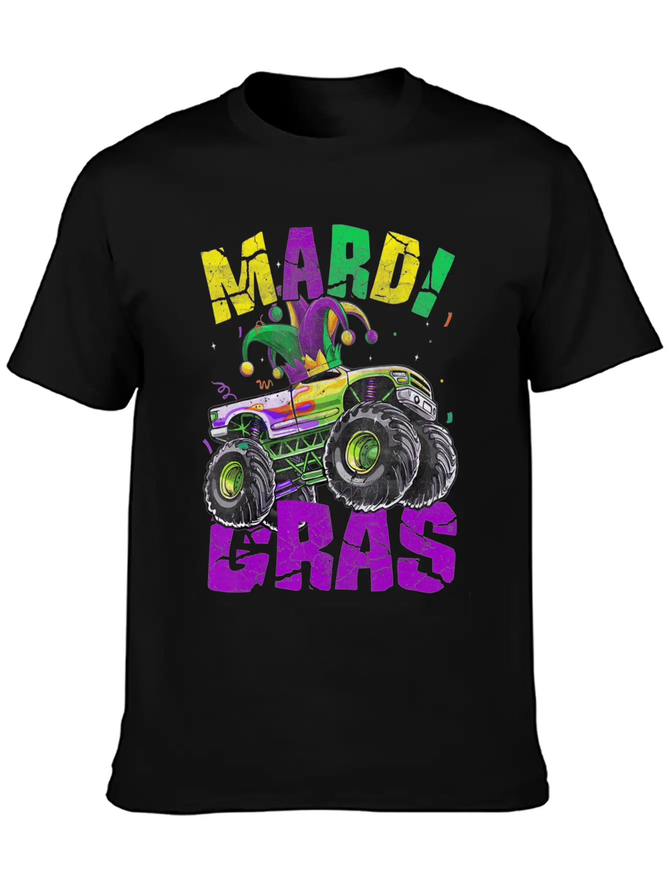Funny Monster Truck Mardi Gras Carnival Jester Hat Casual Graphic T-Shirt – Simple And Comfortable Daily Wear