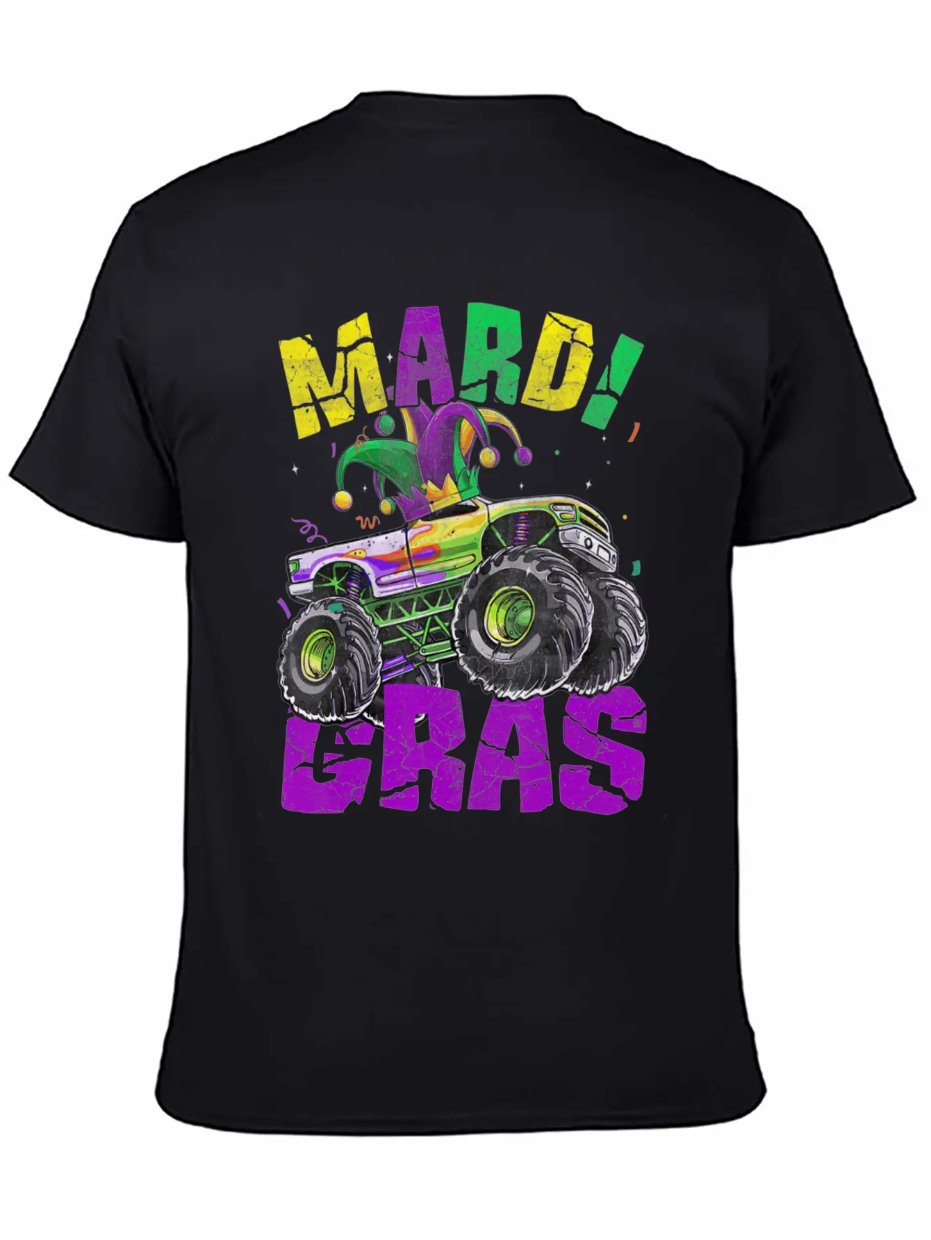 Funny Monster Truck Mardi Gras Carnival Jester Hat Casual Graphic T-Shirt – Simple And Comfortable Daily Wear