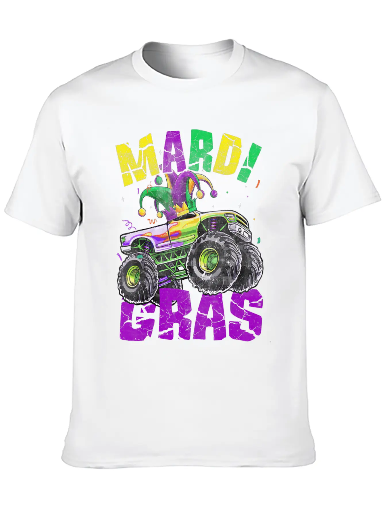 Funny Monster Truck Mardi Gras Carnival Jester Hat Casual Graphic T-Shirt – Simple And Comfortable Daily Wear