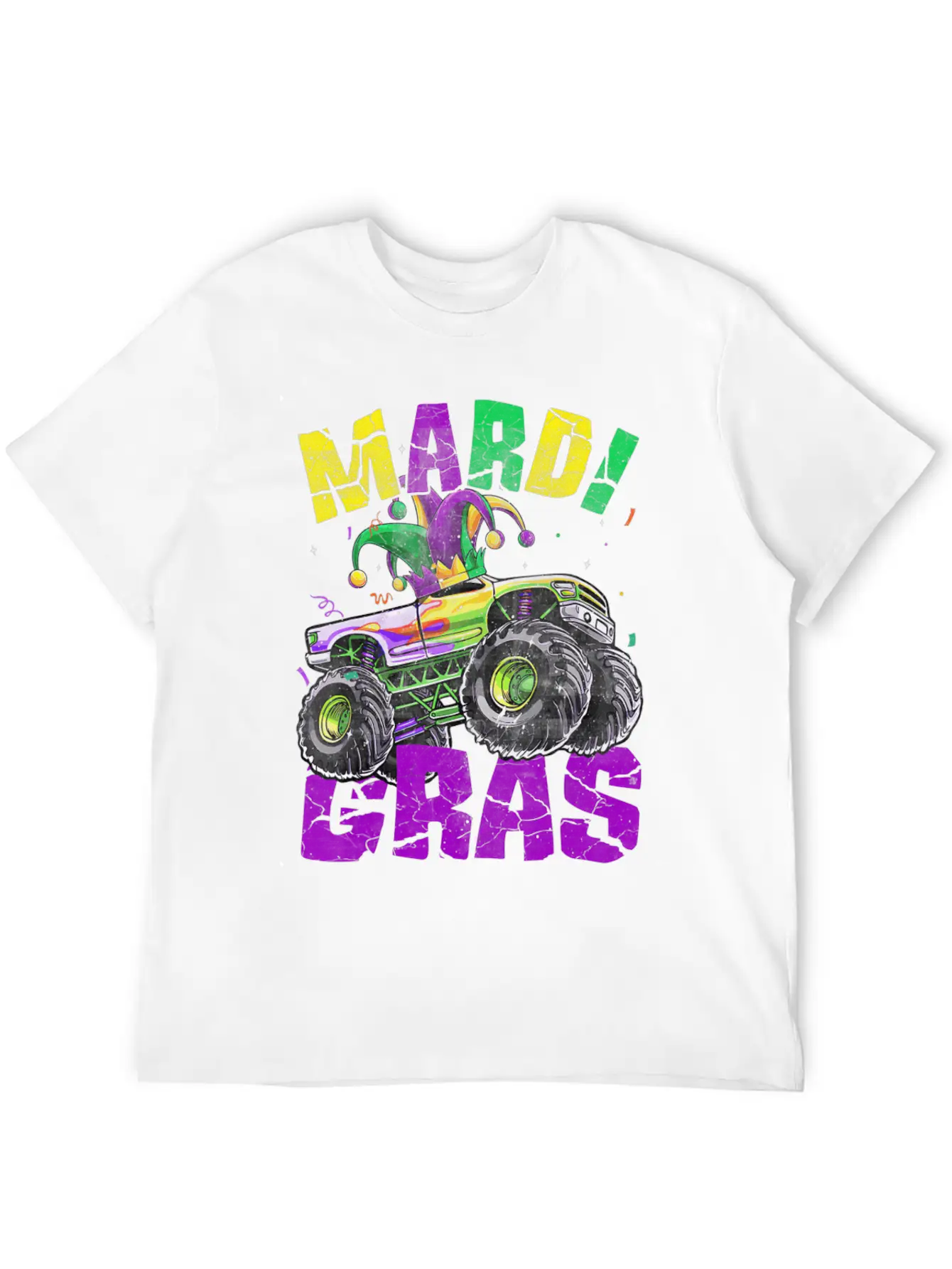 Funny Monster Truck Mardi Gras Carnival Jester Hat Casual Graphic T-Shirt – Simple And Comfortable Daily Wear