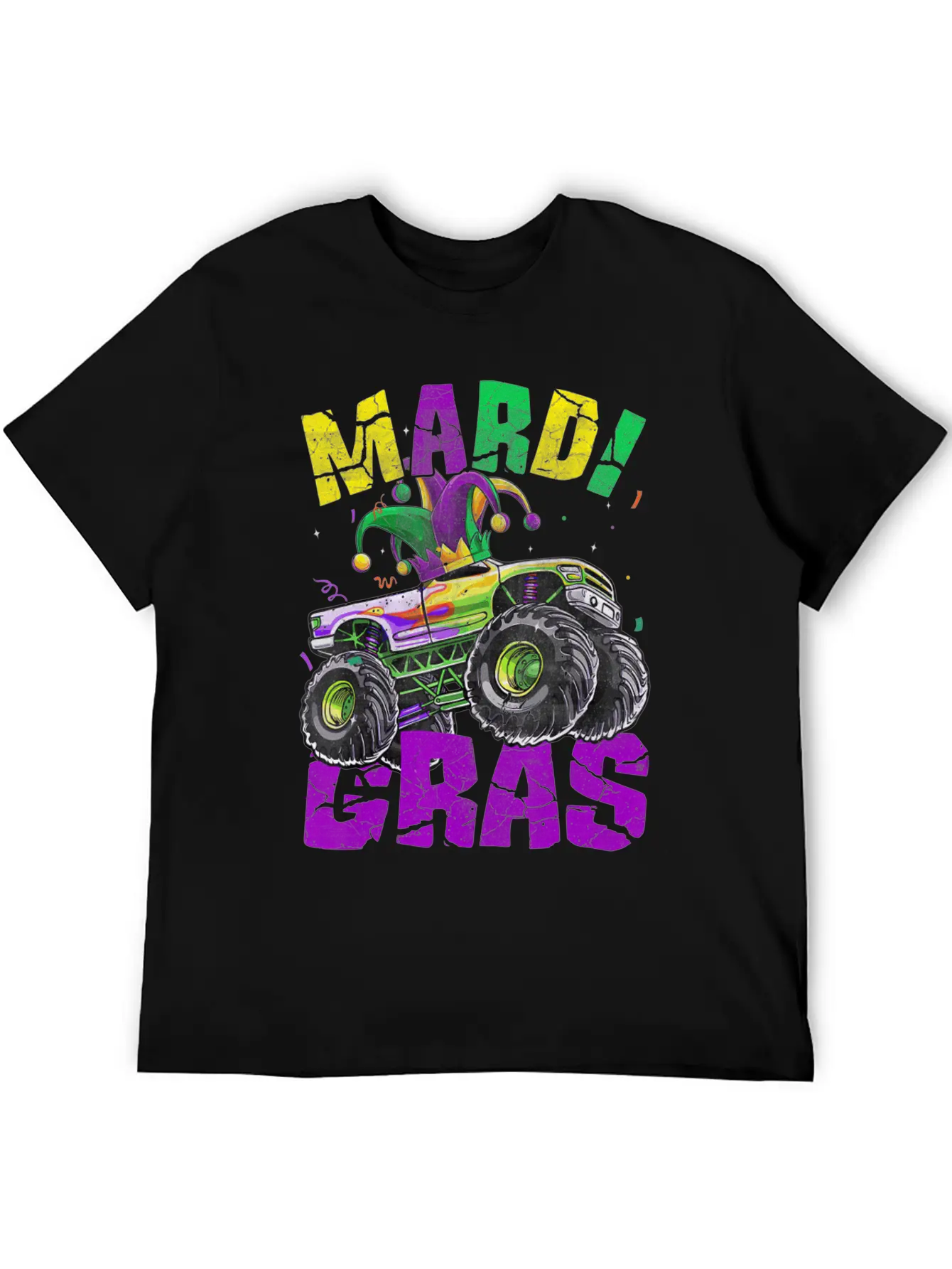 Funny Monster Truck Mardi Gras Carnival Jester Hat Casual Graphic T-Shirt – Simple And Comfortable Daily Wear