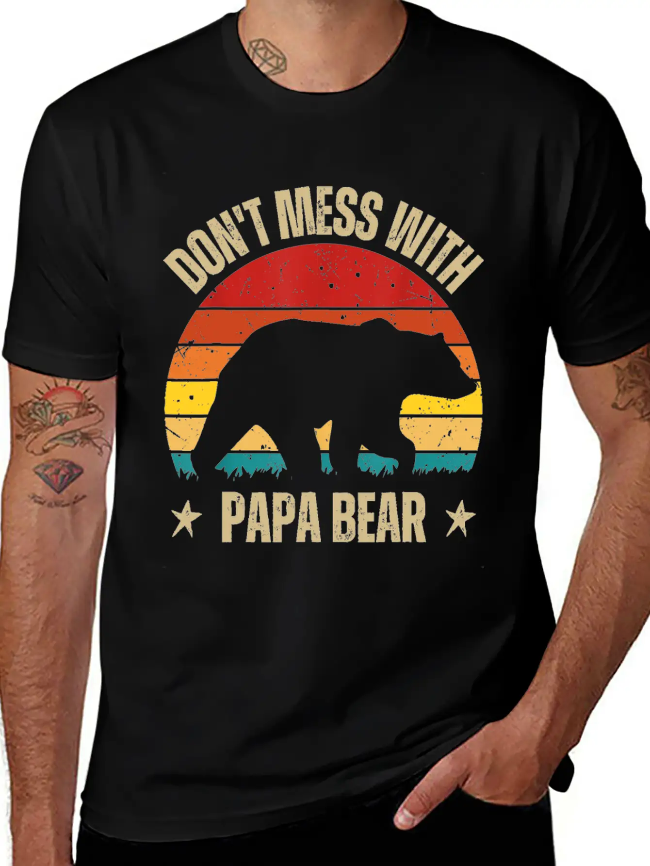 Funny Papa Bear Don't Mess With Papa Bear Retro Casual Graphic T-Shirt – Simple And Comfortable Daily Wear