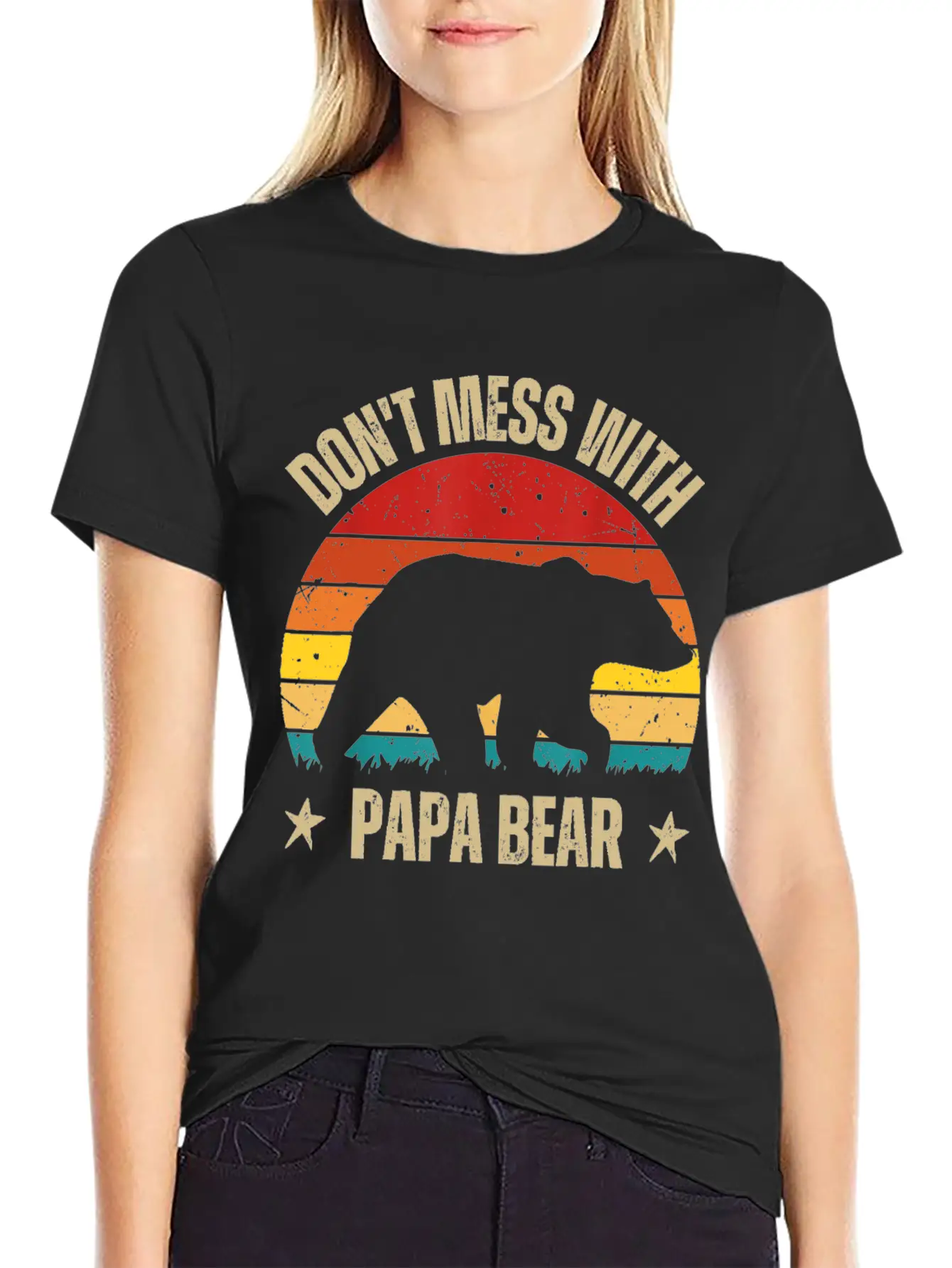 Funny Papa Bear Don't Mess With Papa Bear Retro Casual Graphic T-Shirt – Simple And Comfortable Daily Wear