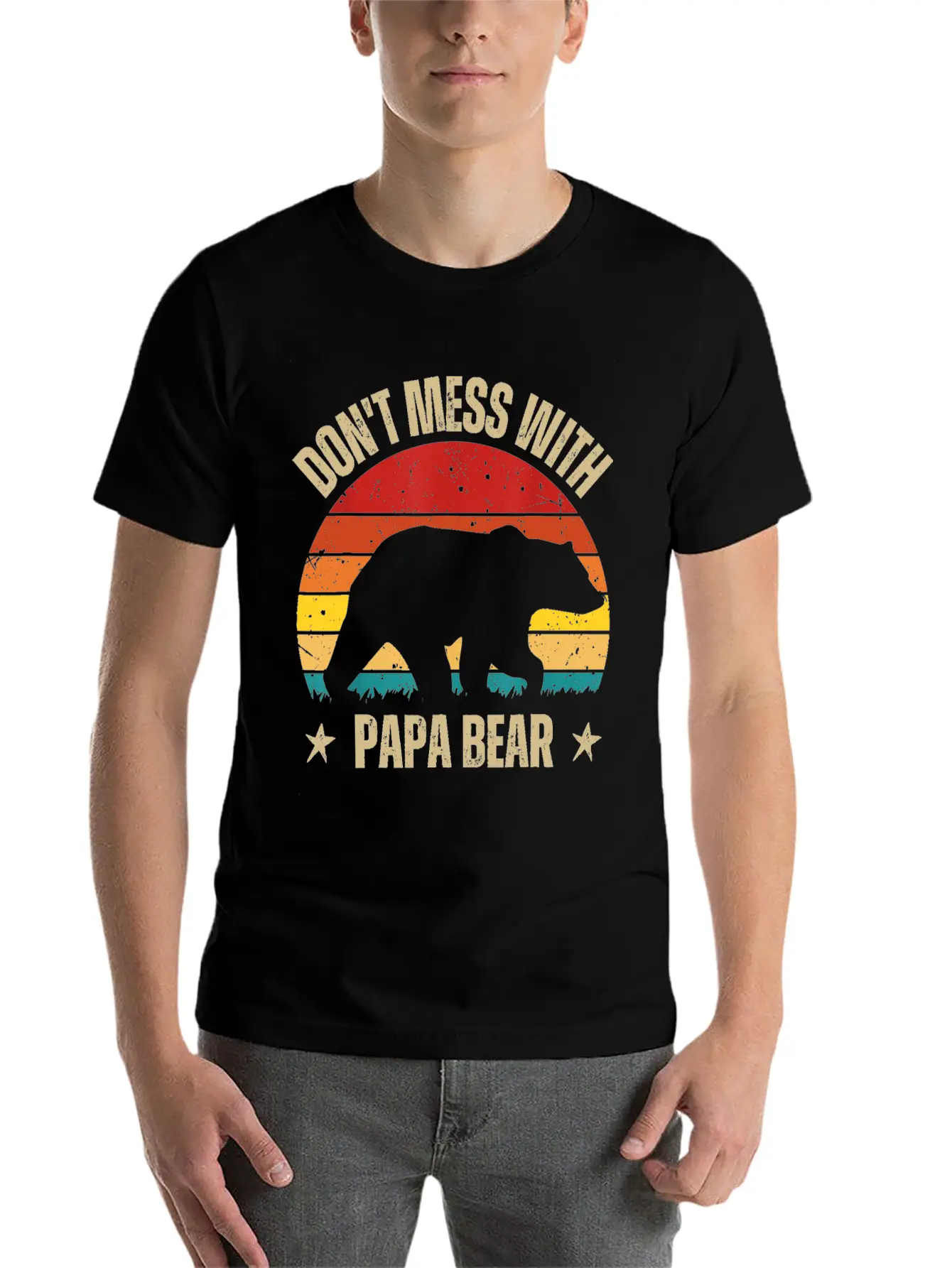 Funny Papa Bear Don't Mess With Papa Bear Retro Casual Graphic T-Shirt – Simple And Comfortable Daily Wear