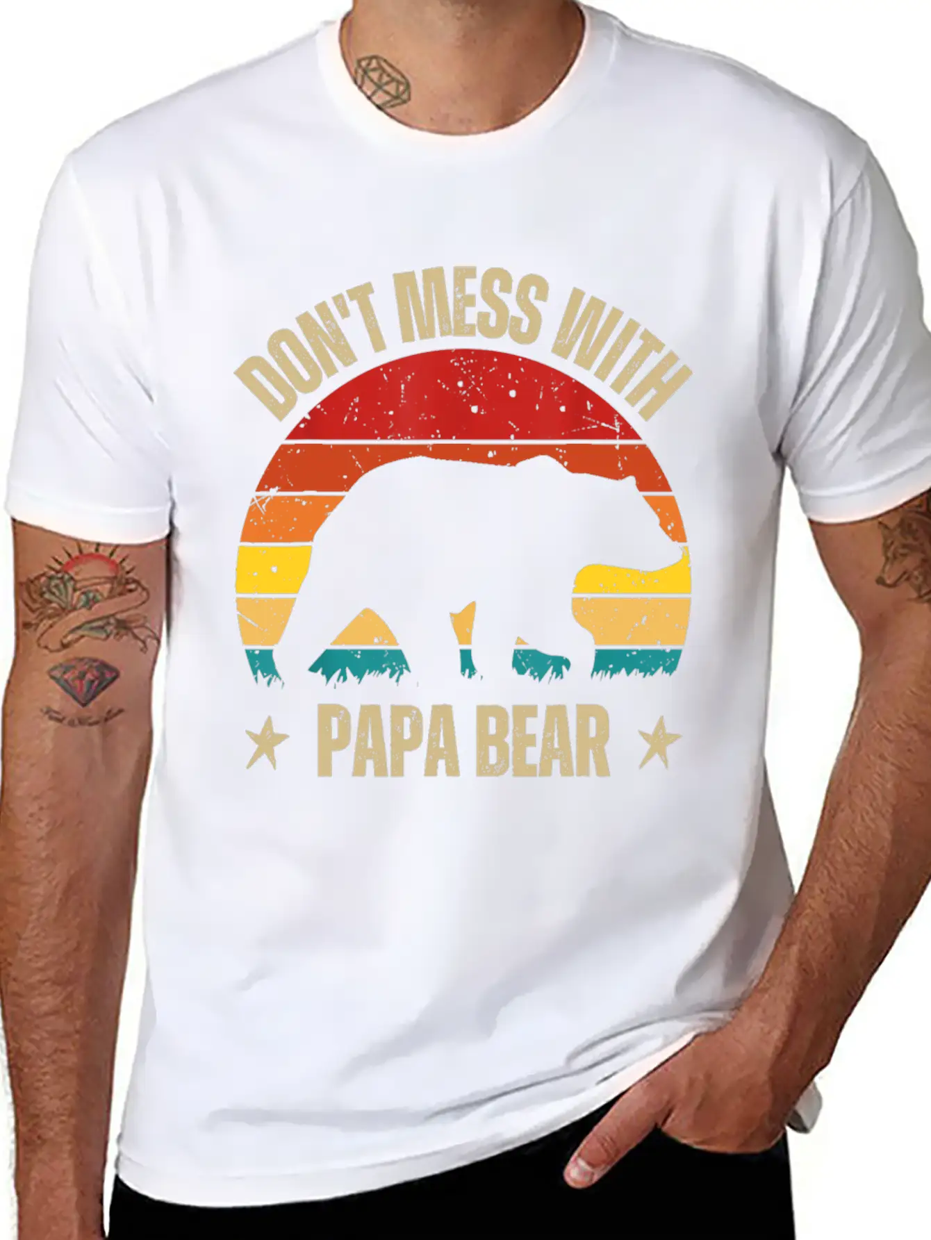 Funny Papa Bear Don't Mess With Papa Bear Retro Casual Graphic T-Shirt – Simple And Comfortable Daily Wear