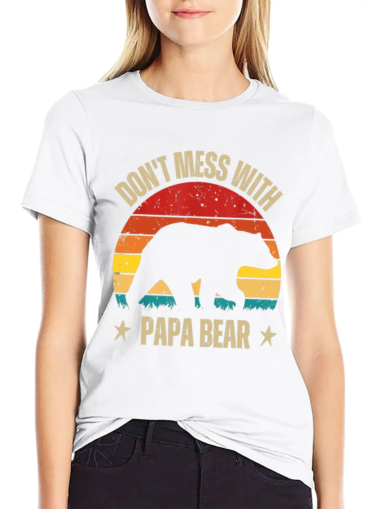 Funny Papa Bear Don't Mess With Papa Bear Retro Casual Graphic T-Shirt – Simple And Comfortable Daily Wear