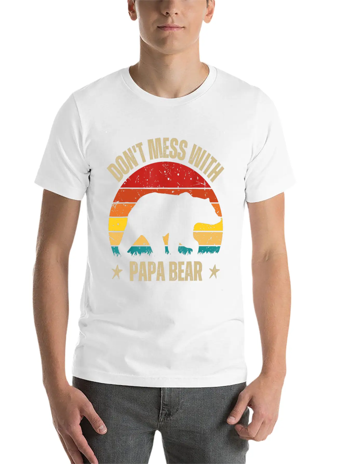 Funny Papa Bear Don't Mess With Papa Bear Retro Casual Graphic T-Shirt – Simple And Comfortable Daily Wear
