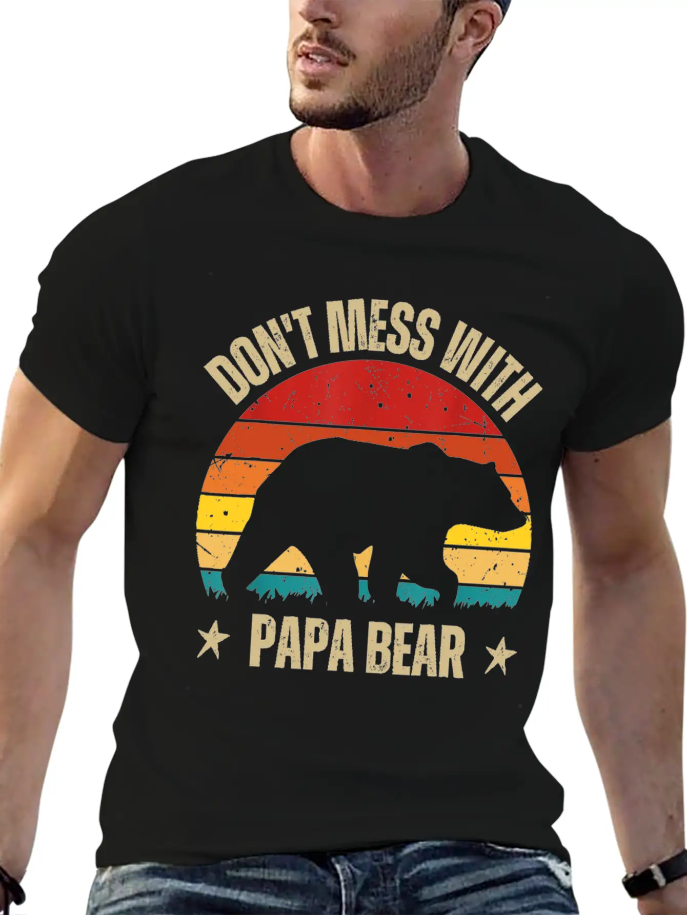 Funny Papa Bear Don't Mess With Papa Bear Retro Casual Graphic T-Shirt – Simple And Comfortable Daily Wear