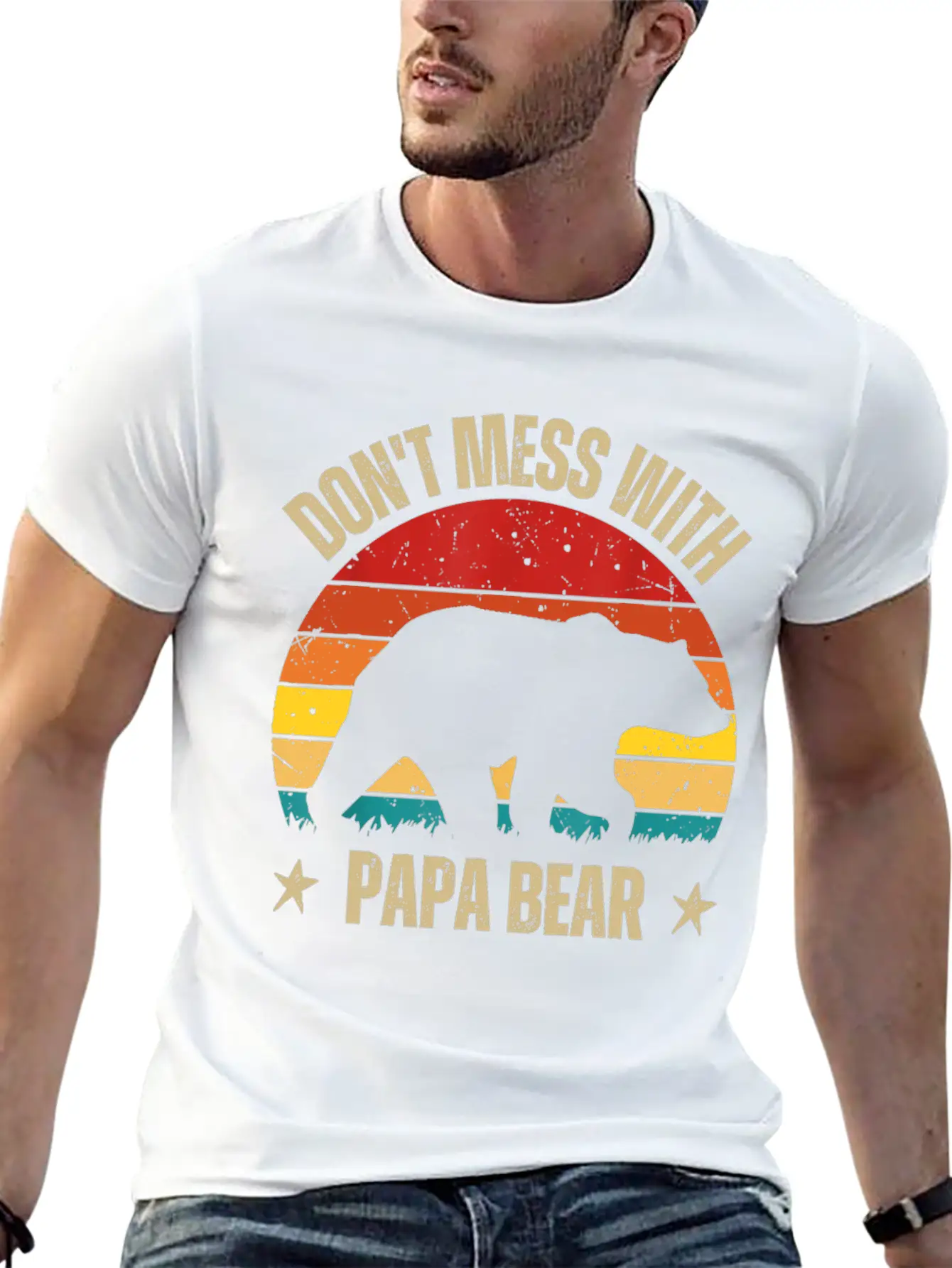 Funny Papa Bear Don't Mess With Papa Bear Retro Casual Graphic T-Shirt – Simple And Comfortable Daily Wear