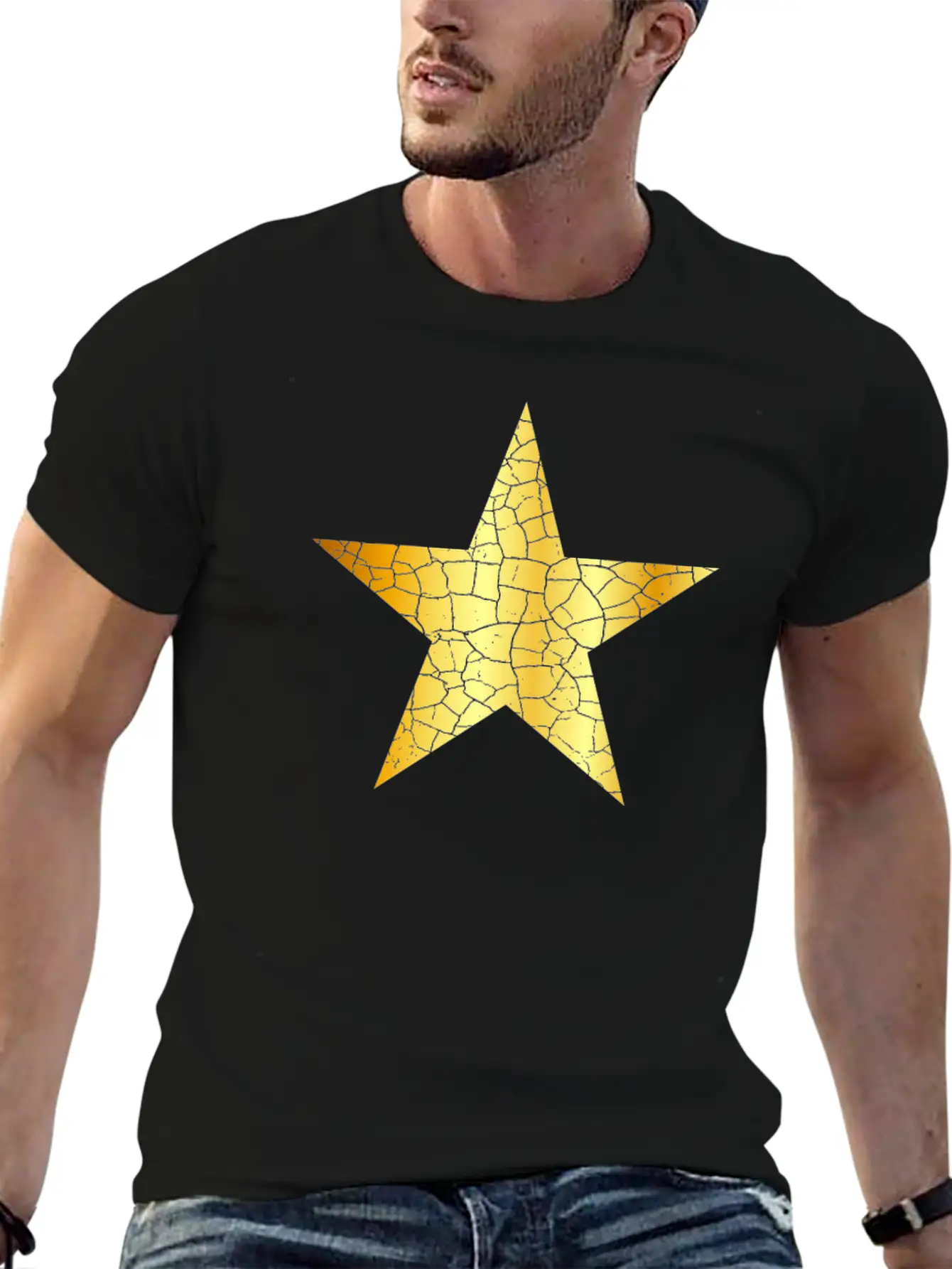 Gold Star - Golden Star VINTAGE Casual Graphic T-Shirt – Simple And Comfortable Daily Wear