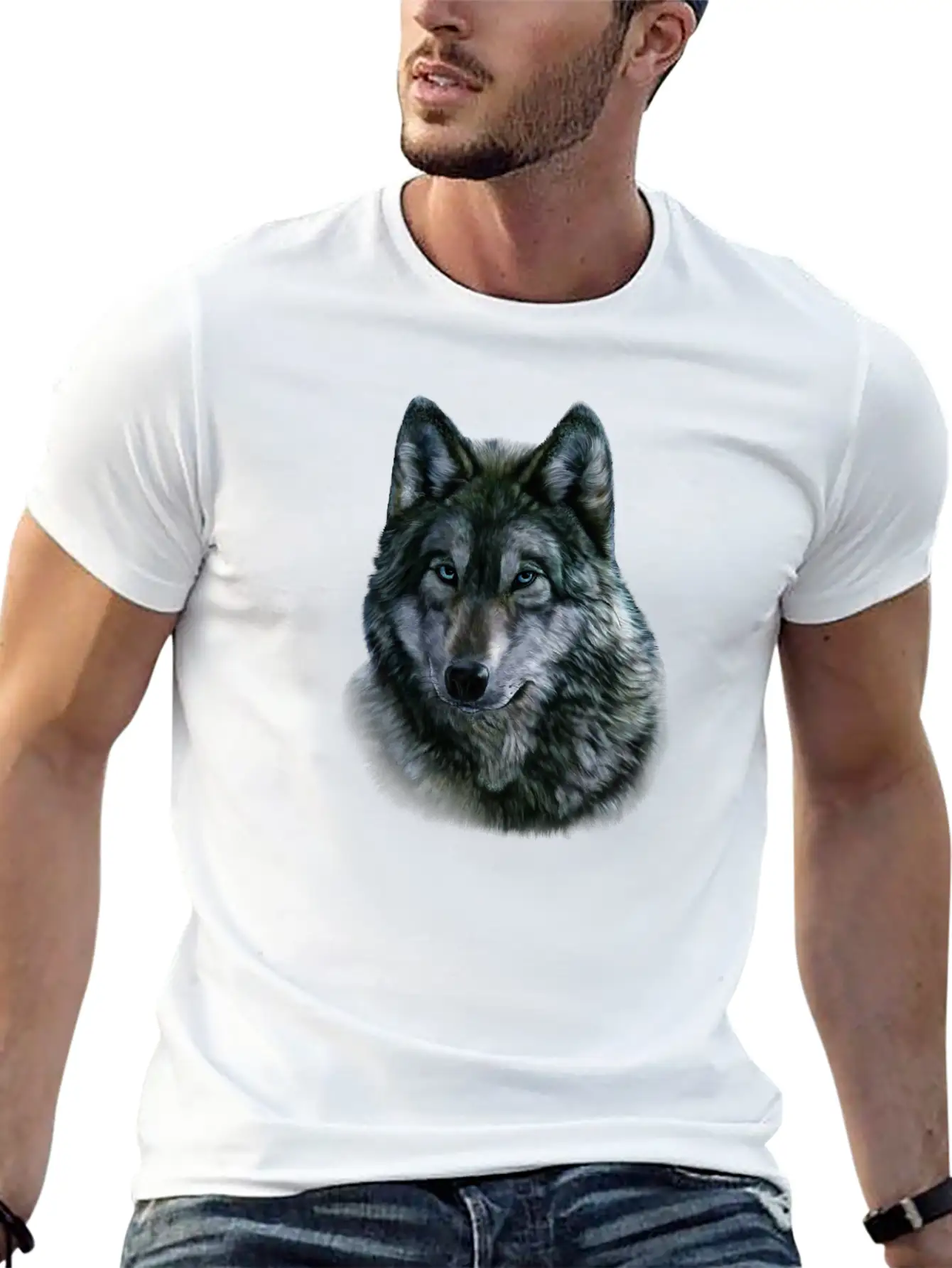 Gray Wolf Bust Casual Graphic T-Shirt – Simple And Comfortable Daily Wear