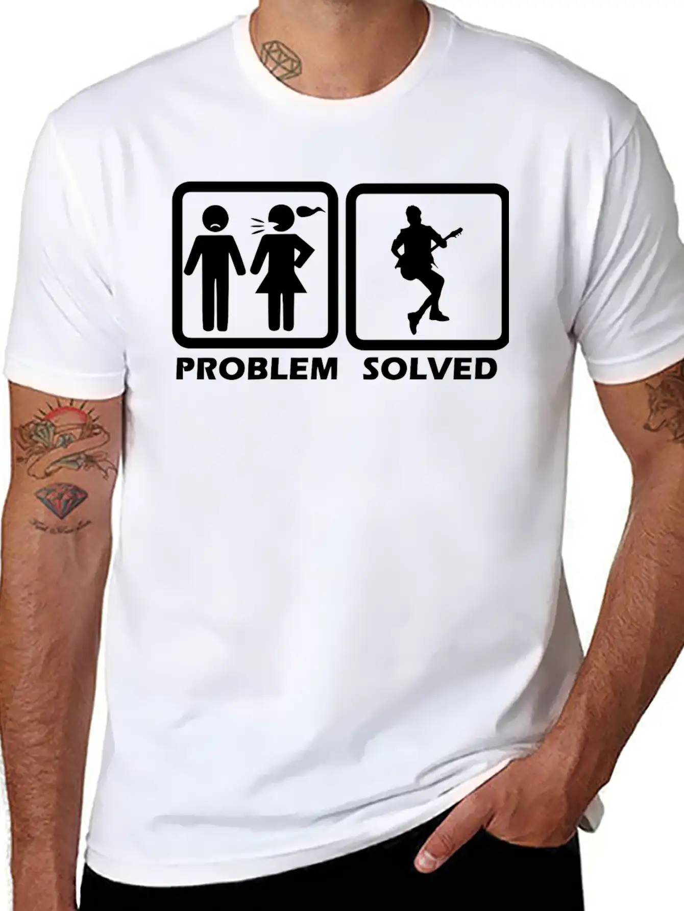 Guitar - Guitar Solved My Problem Unisex Short Sleeve Soft Cotton T-Shirt – Casual Everyday Wear