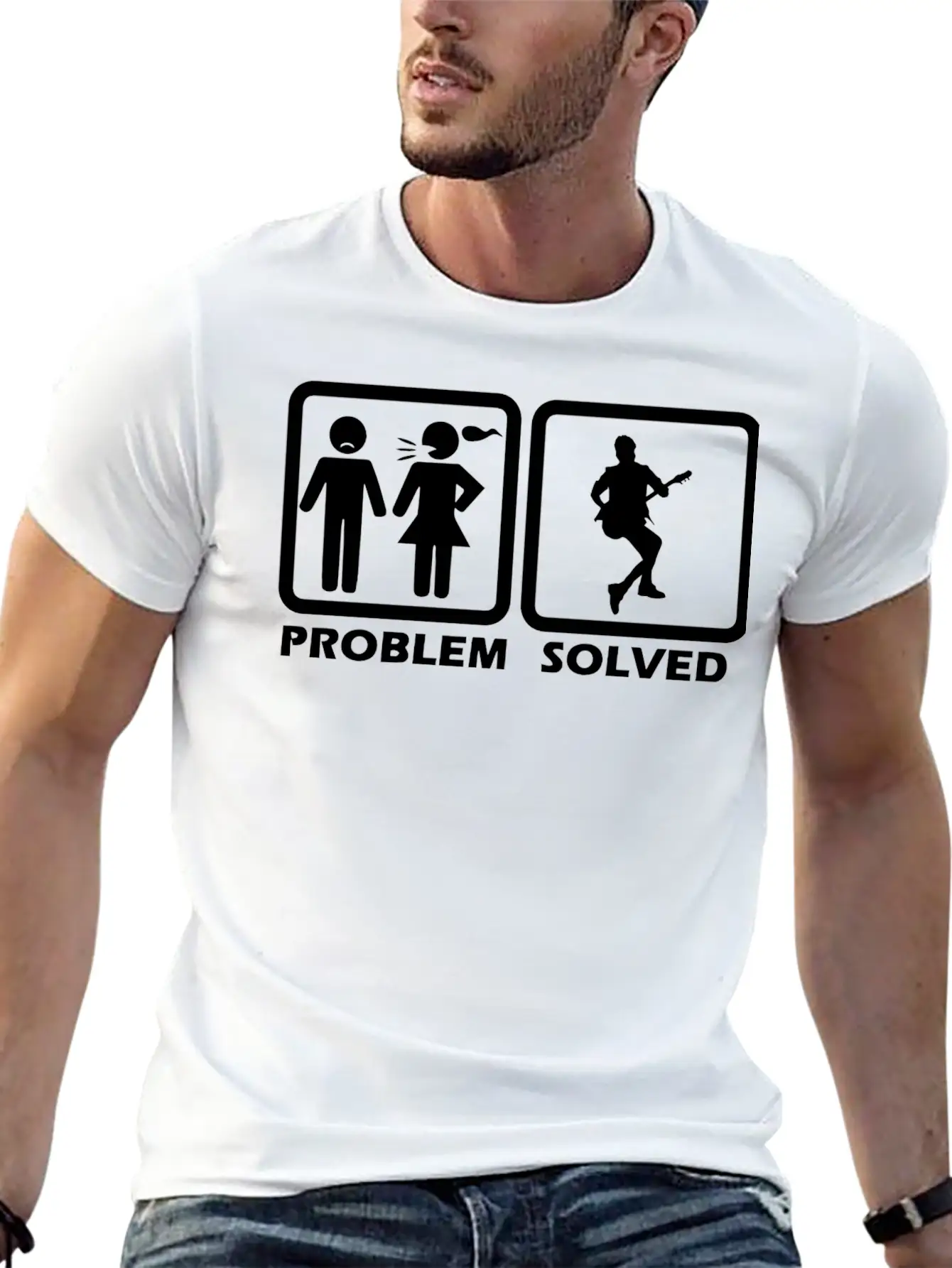 Guitar - Guitar Solved My Problem Unisex Short Sleeve Soft Cotton T-Shirt – Casual Everyday Wear
