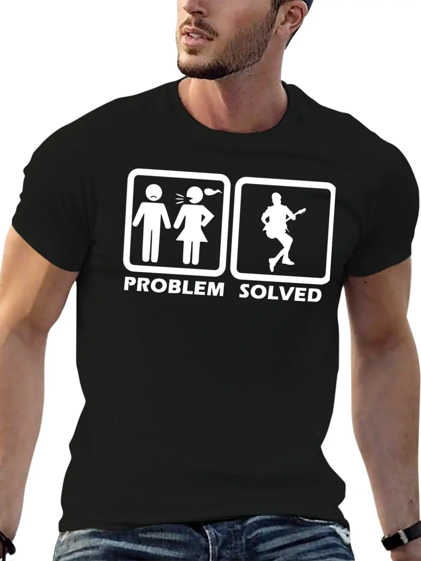 Guitar - Guitar Solved My Problem Unisex Short Sleeve Soft Cotton T-Shirt – Casual Everyday Wear