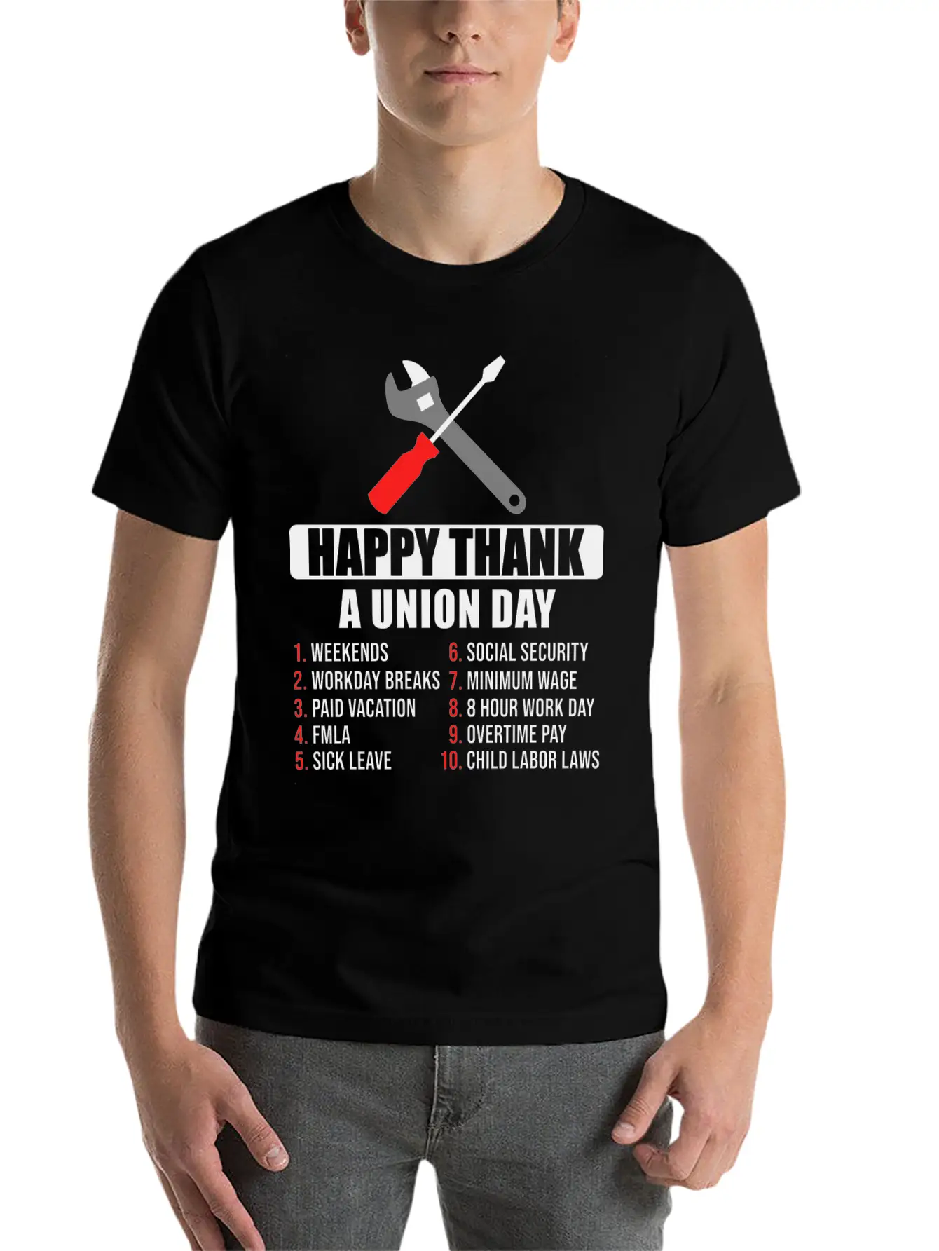 Happy Thank A Union Day Labor Day Unisex Short Sleeve Soft Cotton T-Shirt – Casual Everyday Wear