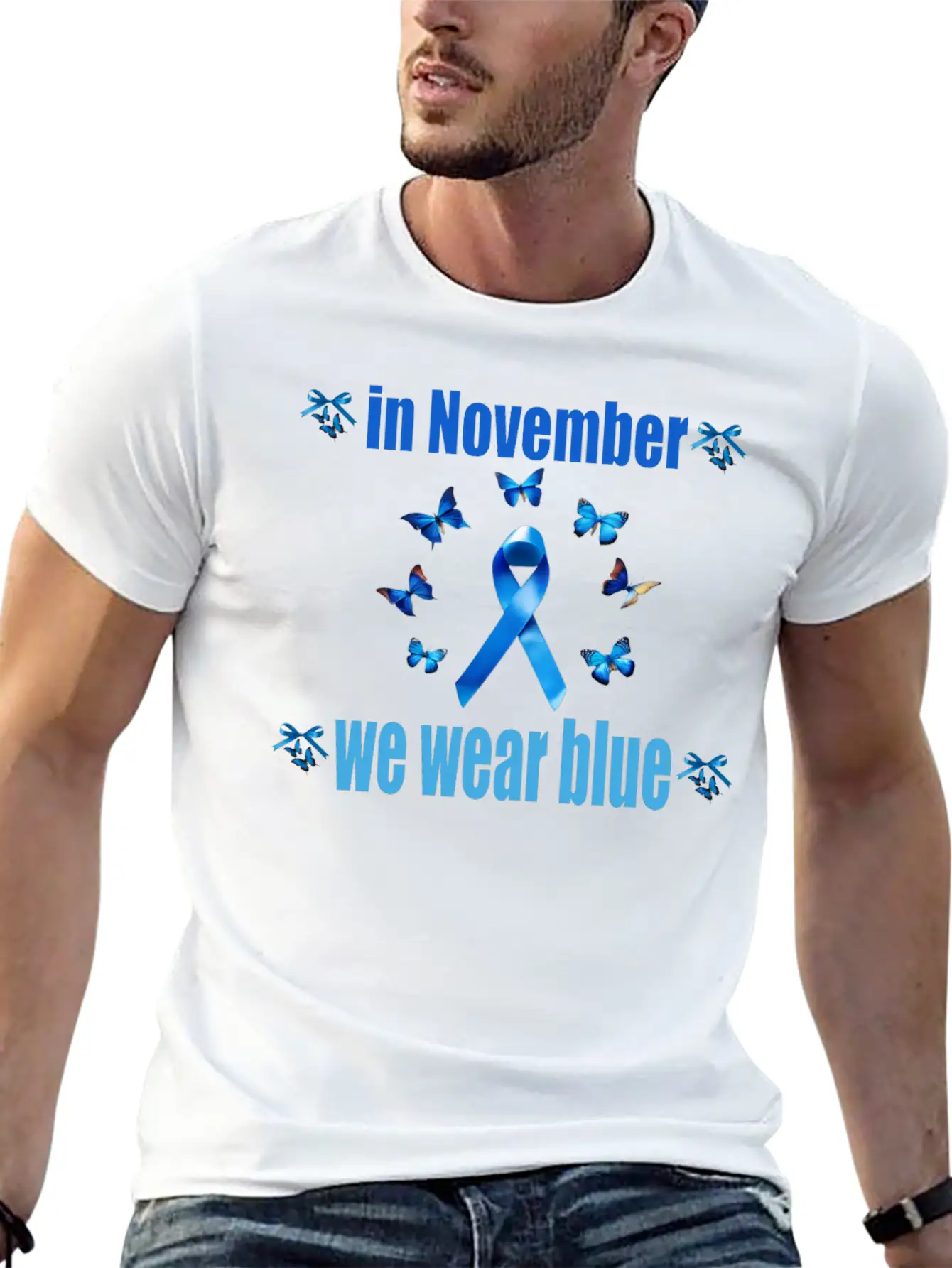 In November We Wear Blue Casual Graphic T-Shirt – Simple And Comfortable Daily Wear