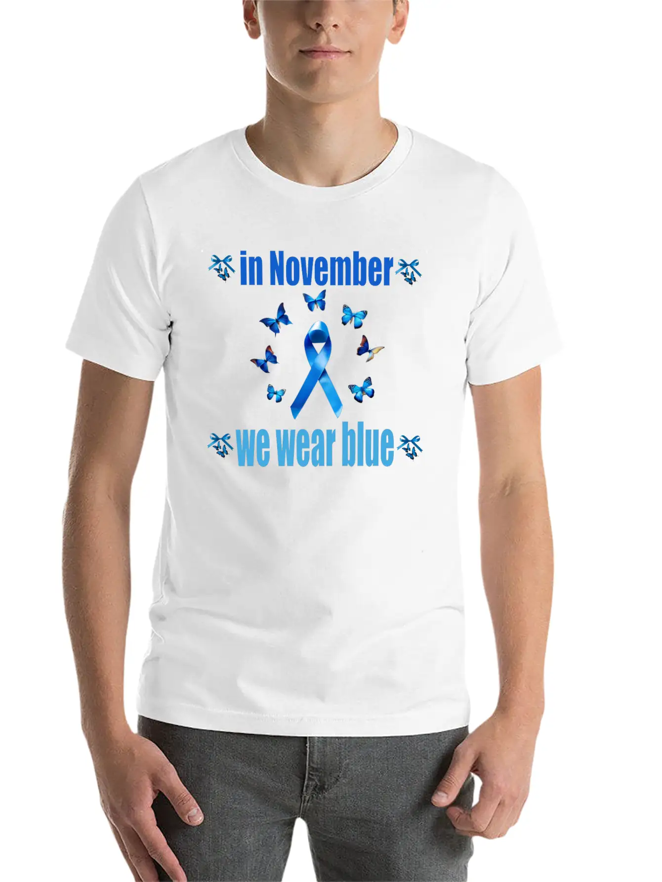 In November We Wear Blue Casual Graphic T-Shirt – Simple And Comfortable Daily Wear