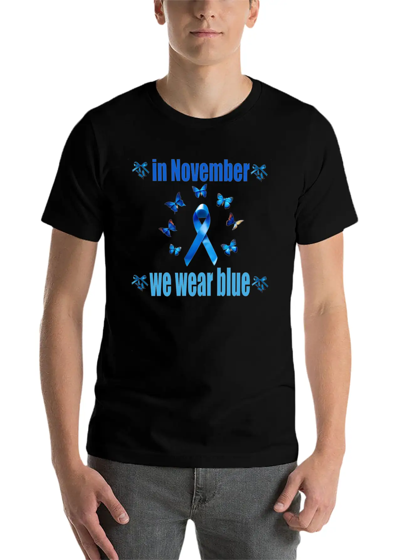 In November We Wear Blue Casual Graphic T-Shirt – Simple And Comfortable Daily Wear