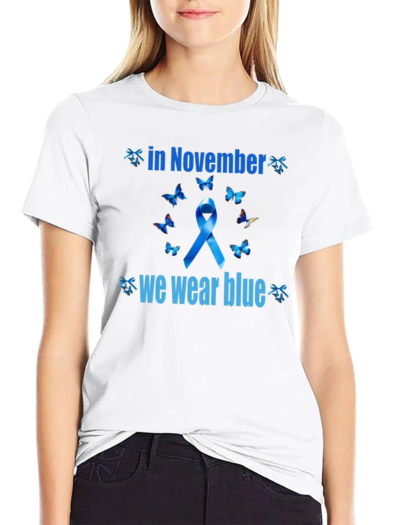 In November We Wear Blue Casual Graphic T-Shirt – Simple And Comfortable Daily Wear