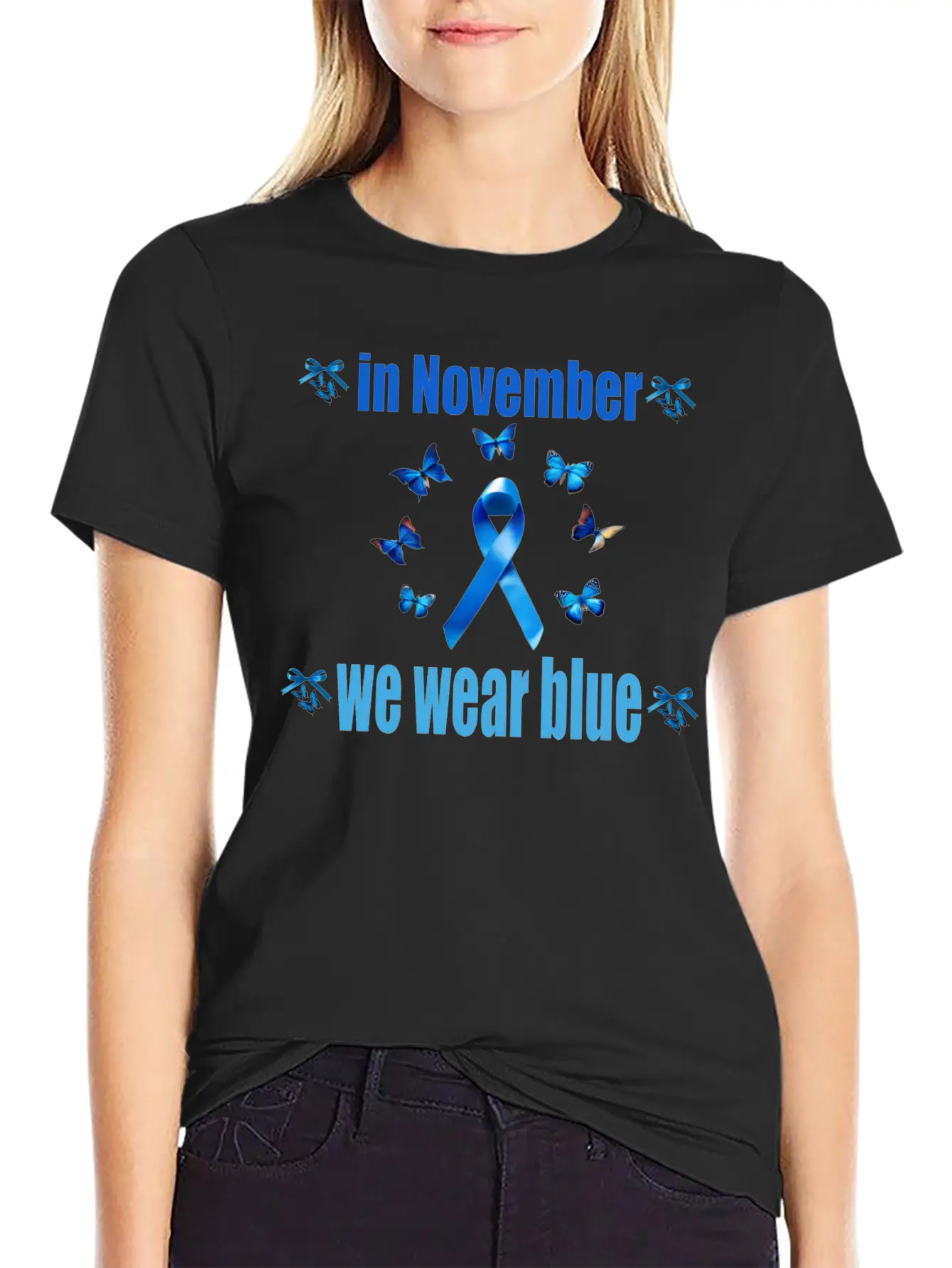 In November We Wear Blue Casual Graphic T-Shirt – Simple And Comfortable Daily Wear