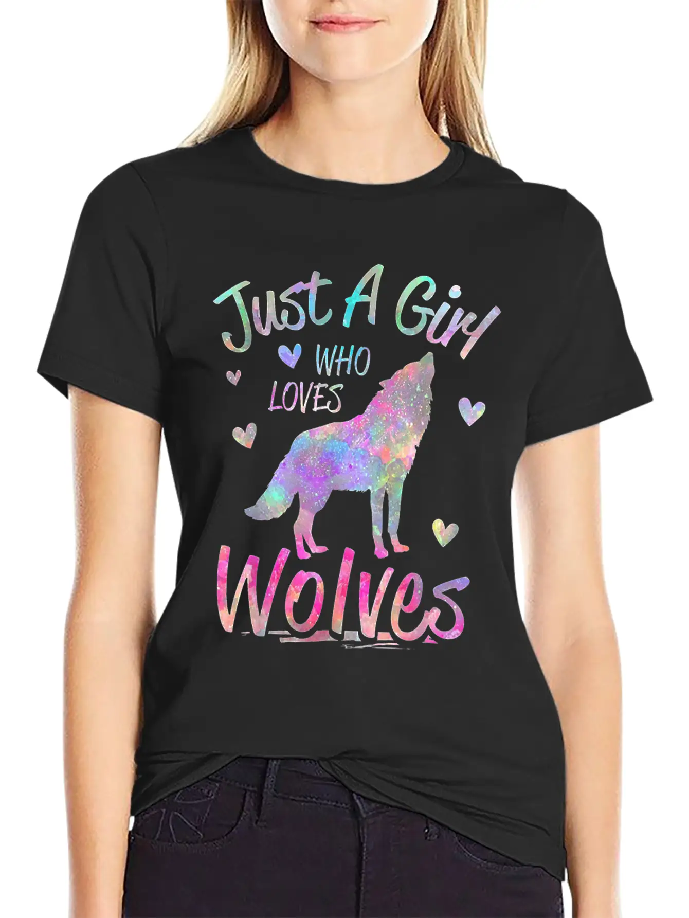 Just A Girl Who Loves Wolves Funny Wolf Casual Graphic T-Shirt – Simple And Comfortable Daily Wear