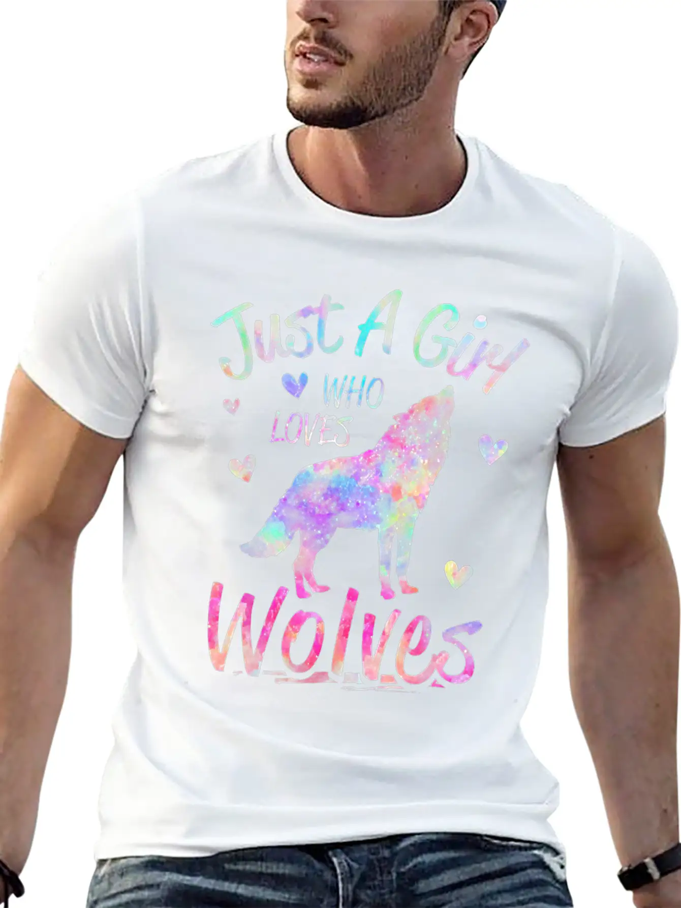 Just A Girl Who Loves Wolves Funny Wolf Casual Graphic T-Shirt – Simple And Comfortable Daily Wear