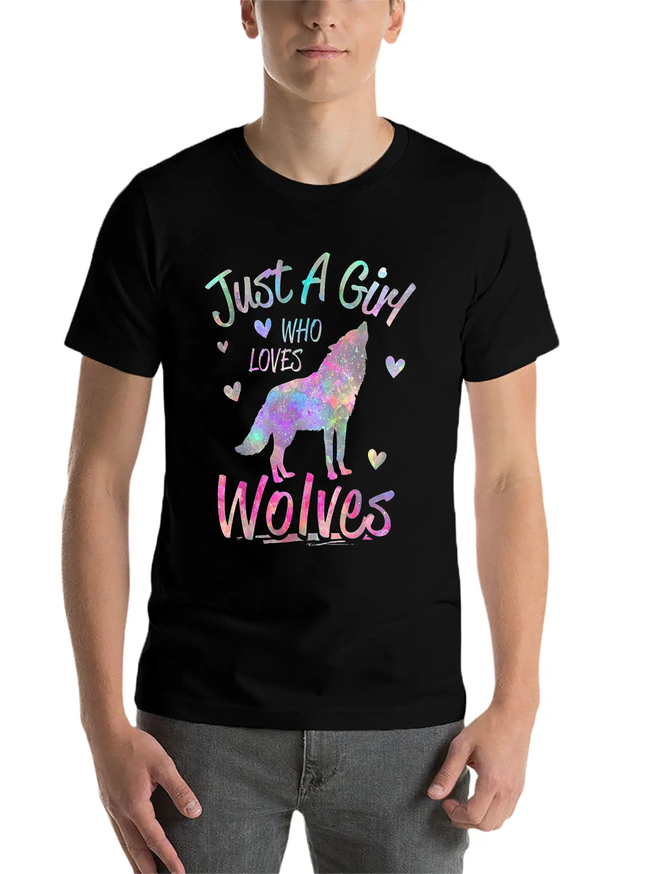 Just A Girl Who Loves Wolves Funny Wolf Casual Graphic T-Shirt – Simple And Comfortable Daily Wear