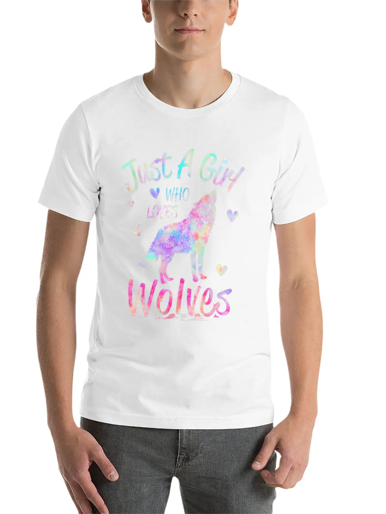 Just A Girl Who Loves Wolves Funny Wolf Casual Graphic T-Shirt – Simple And Comfortable Daily Wear