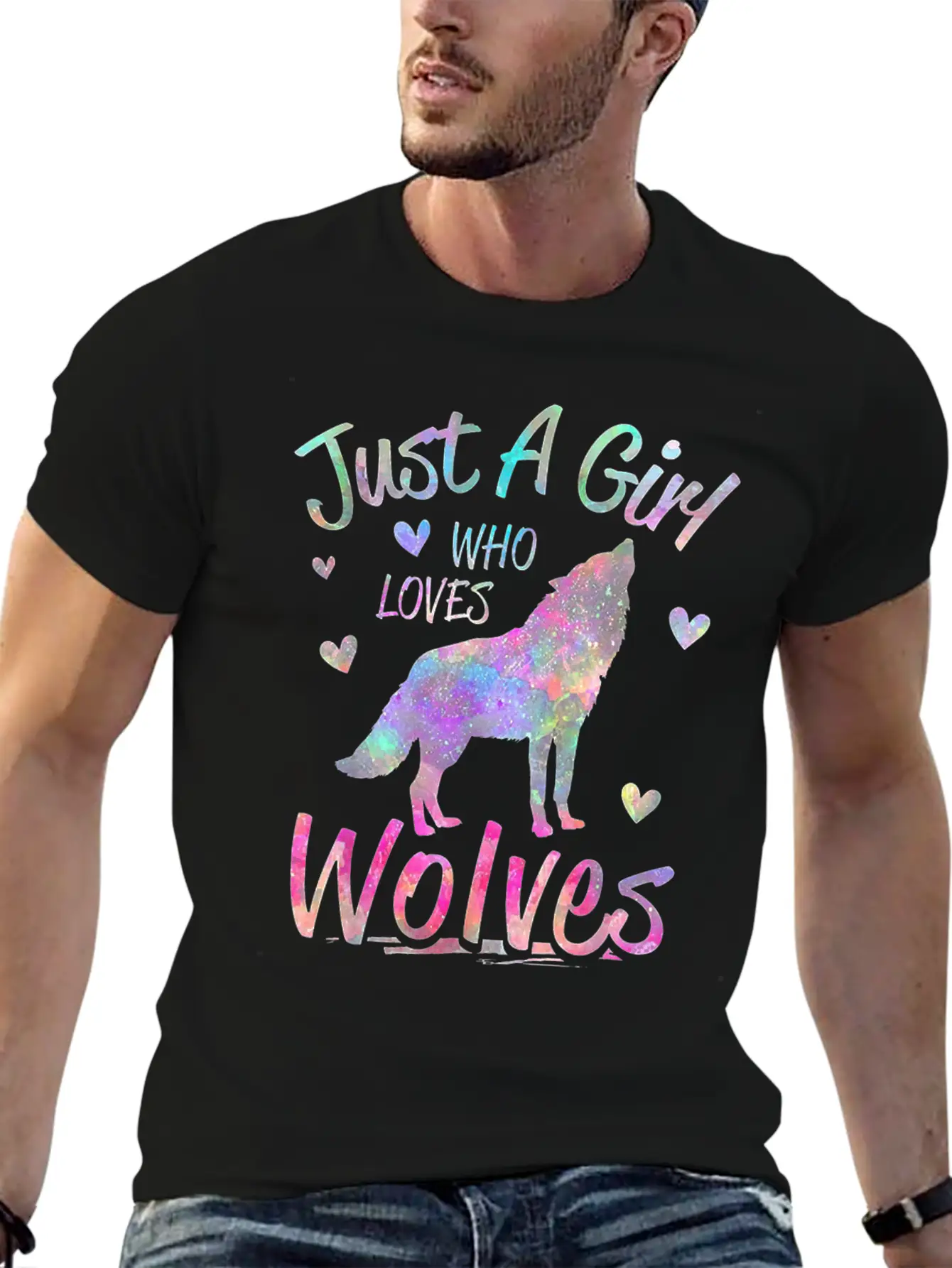 Just A Girl Who Loves Wolves Funny Wolf Casual Graphic T-Shirt – Simple And Comfortable Daily Wear